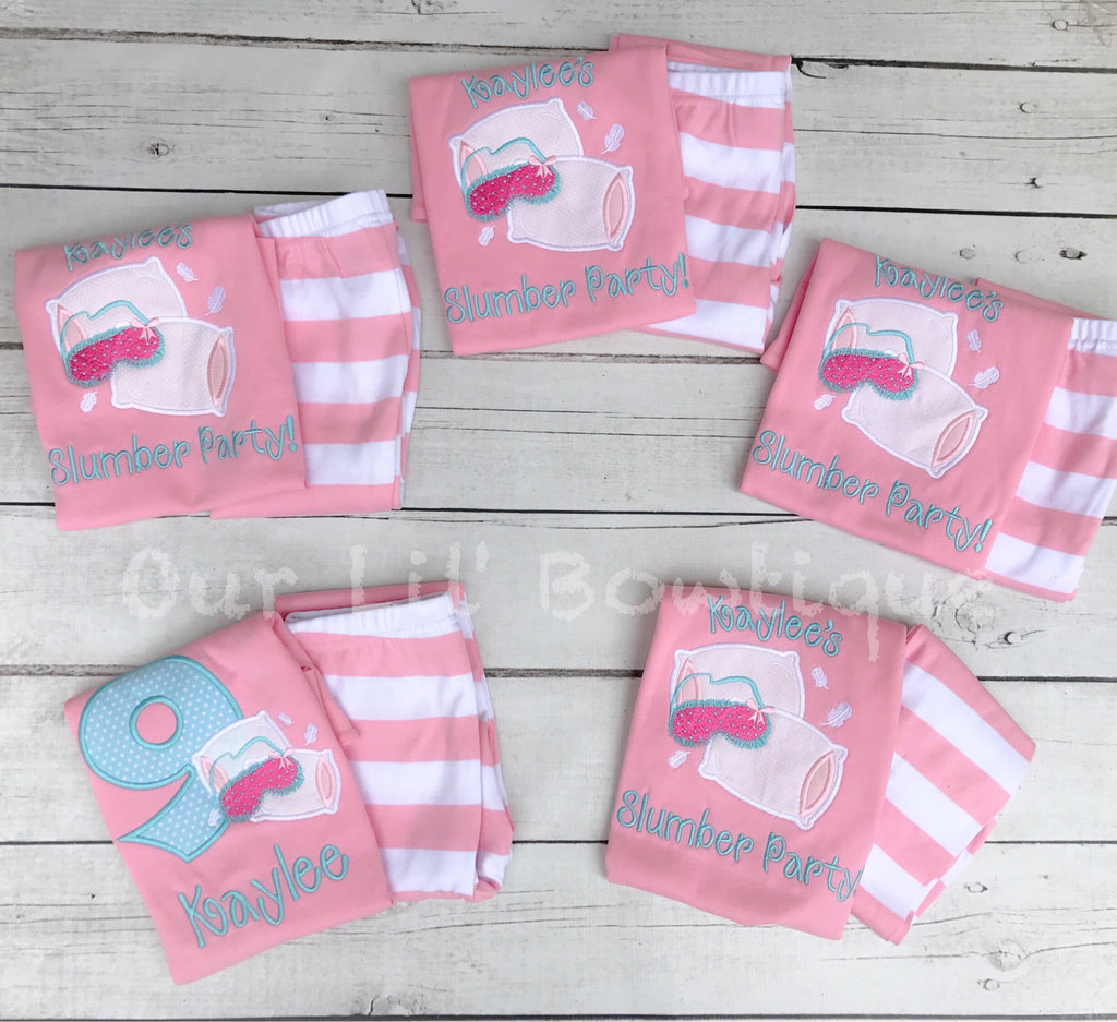 Personalized Sleepover Birthday Outfit: Appliqued Shirt & Striped Pants