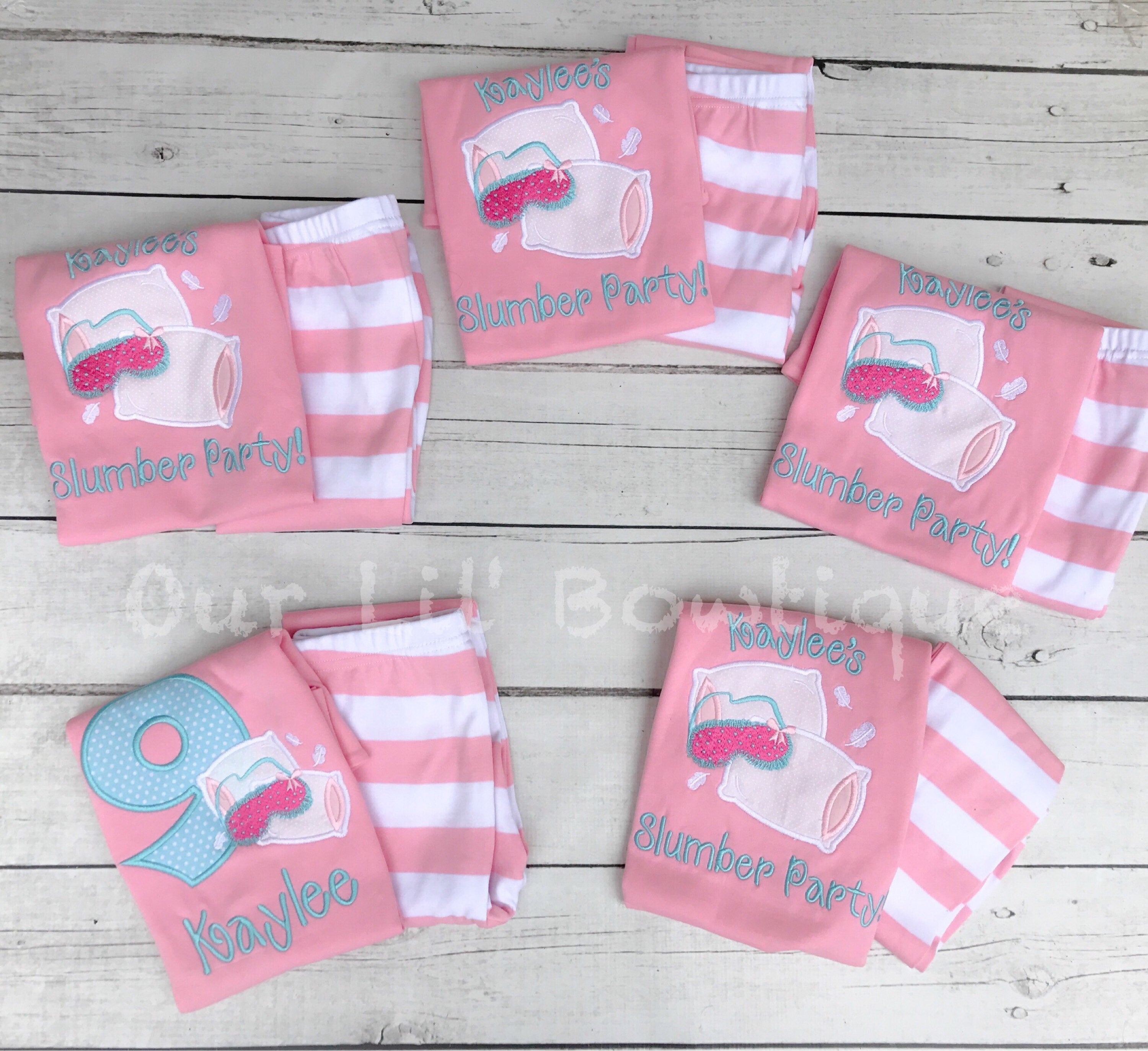 Personalized Sleepover Birthday Outfit: Appliqued Shirt & Striped Pants