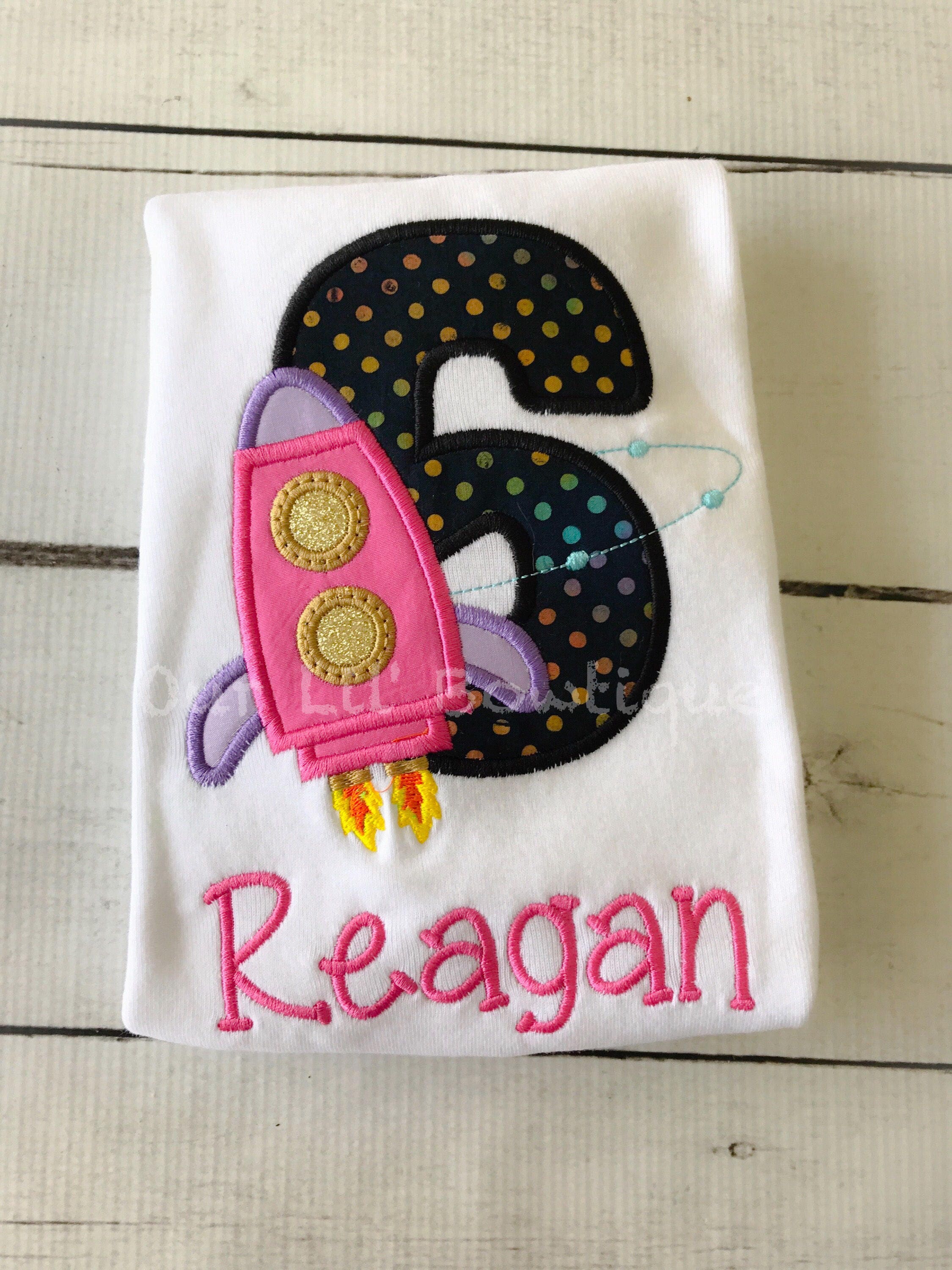 Rocket Ship Birthday Shirt: Embroidered Space Party Tee