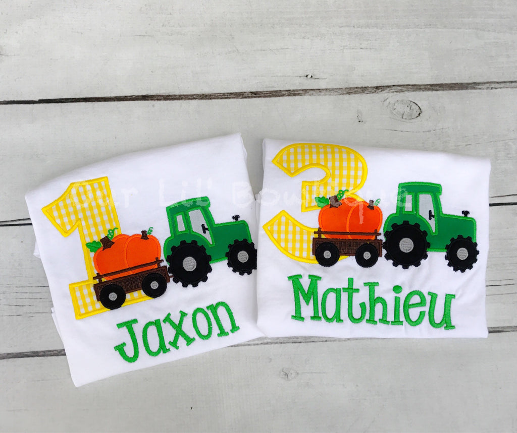 Embroidered Pumpkin Tractor Birthday Shirt - Boys Fall Outfit