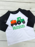 Embroidered Pumpkin Tractor Boys Shirt: Personalized Fall Birthday Tee