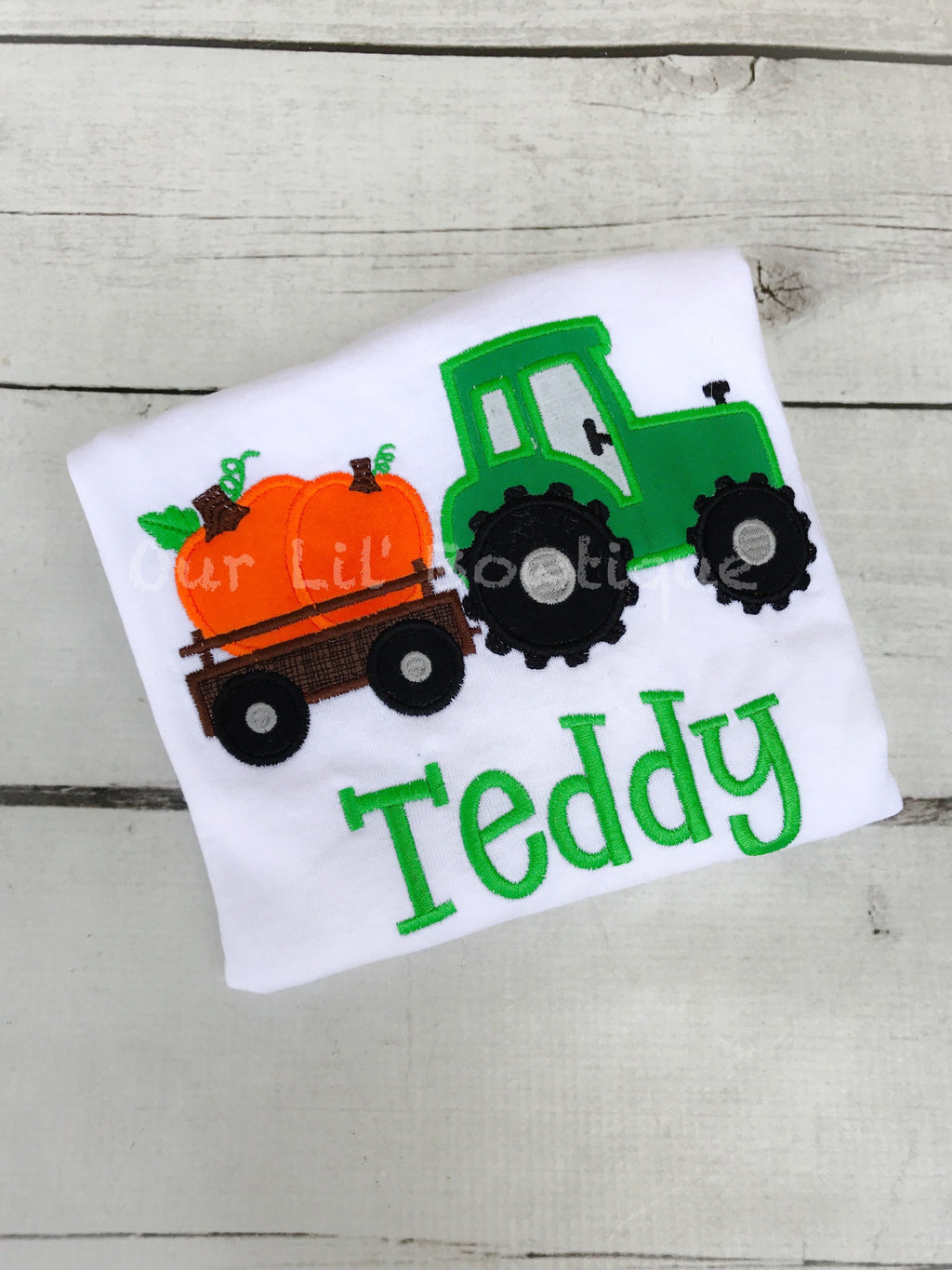 Embroidered Pumpkin Tractor Boys Shirt: Personalized Fall Birthday Tee