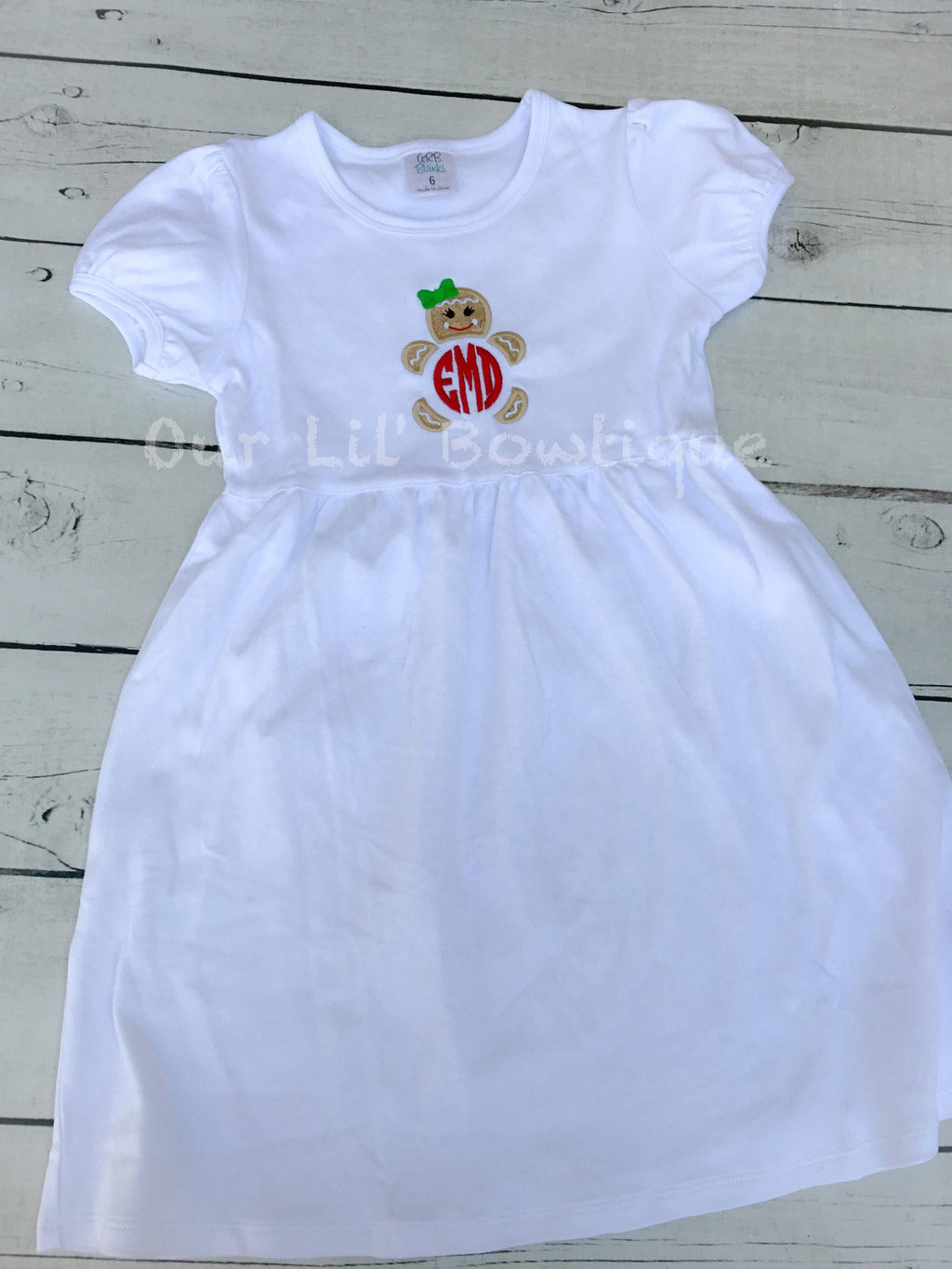 Gingerbread Christmas Applique Shirt or Dress: Monogrammed Holiday Outfit