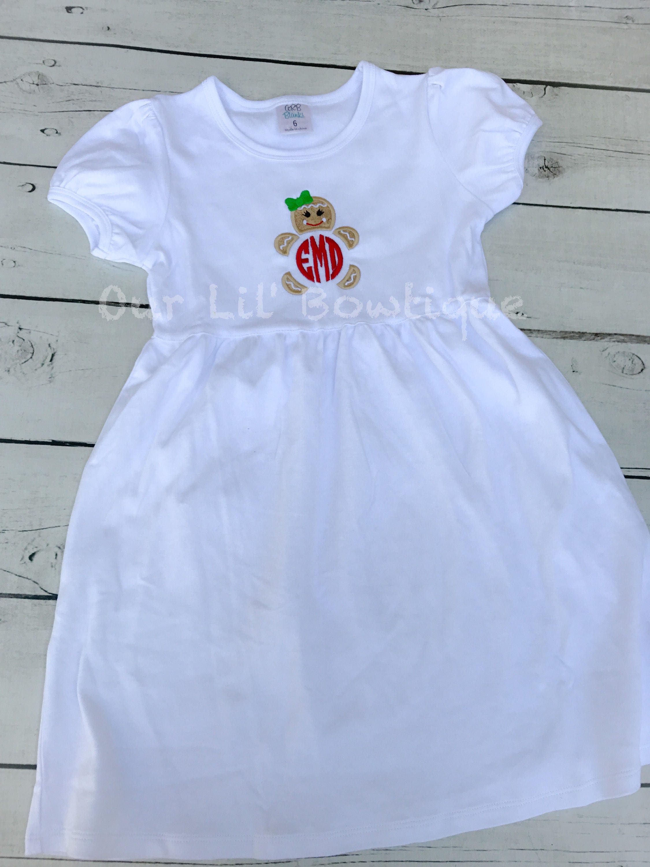 Gingerbread Christmas Applique Shirt or Dress: Monogrammed Holiday Outfit