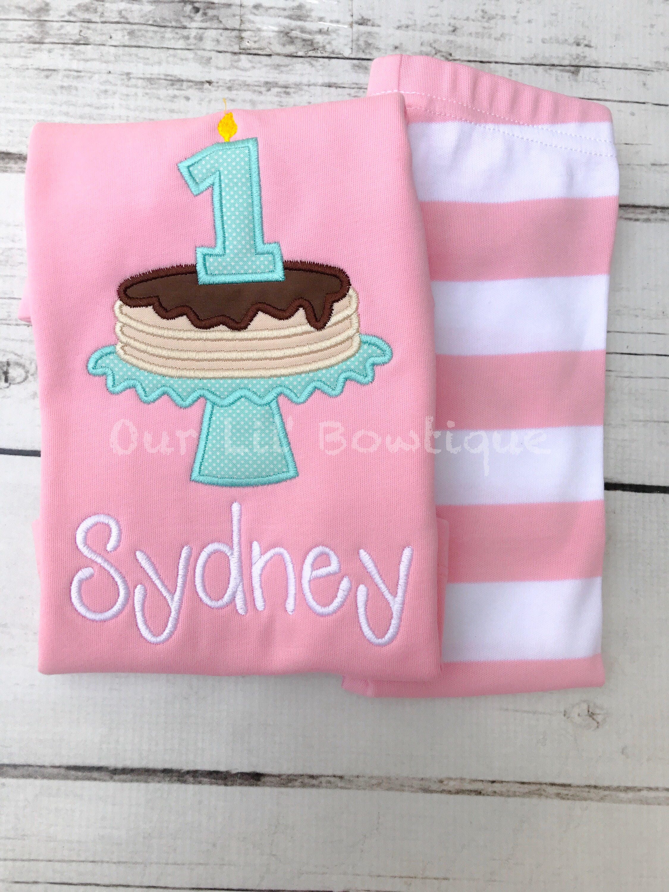 Personalized Pancake Birthday Outfit: Applique Shirt & Striped Leggings