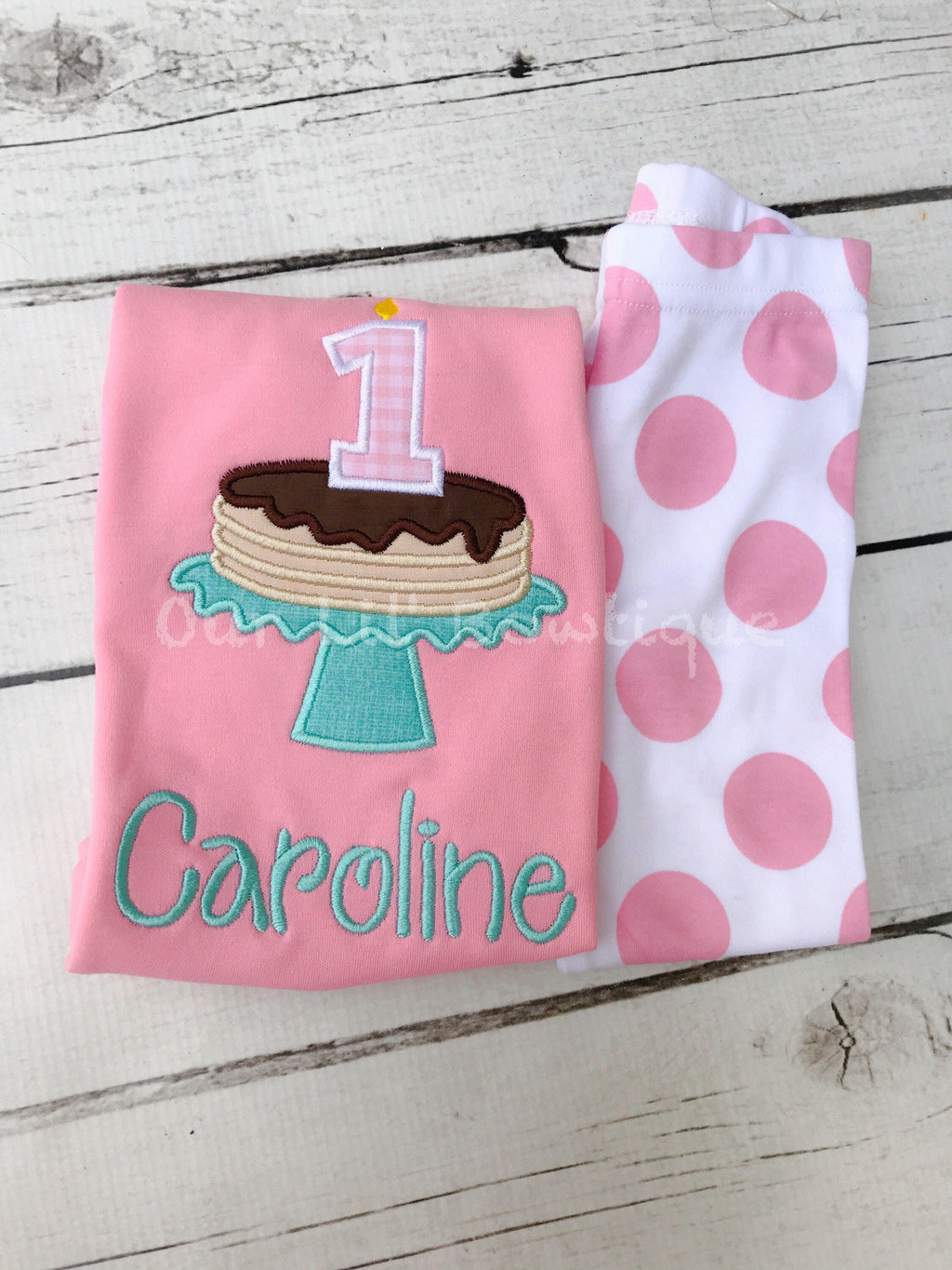 Personalized Pancake Birthday Outfit: Applique Shirt & Striped Leggings