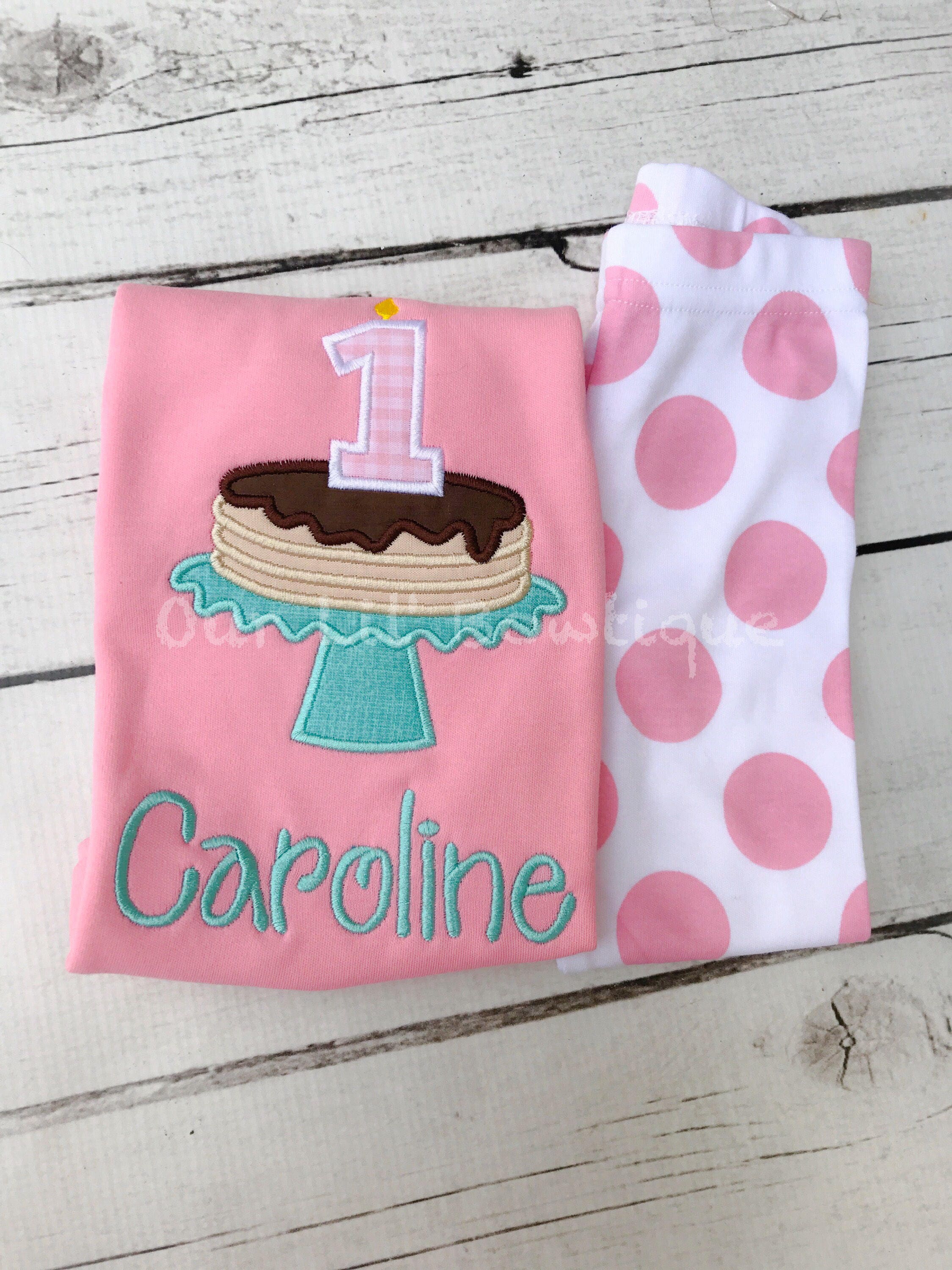 Personalized Pancake Birthday Outfit: Applique Shirt & Striped Leggings