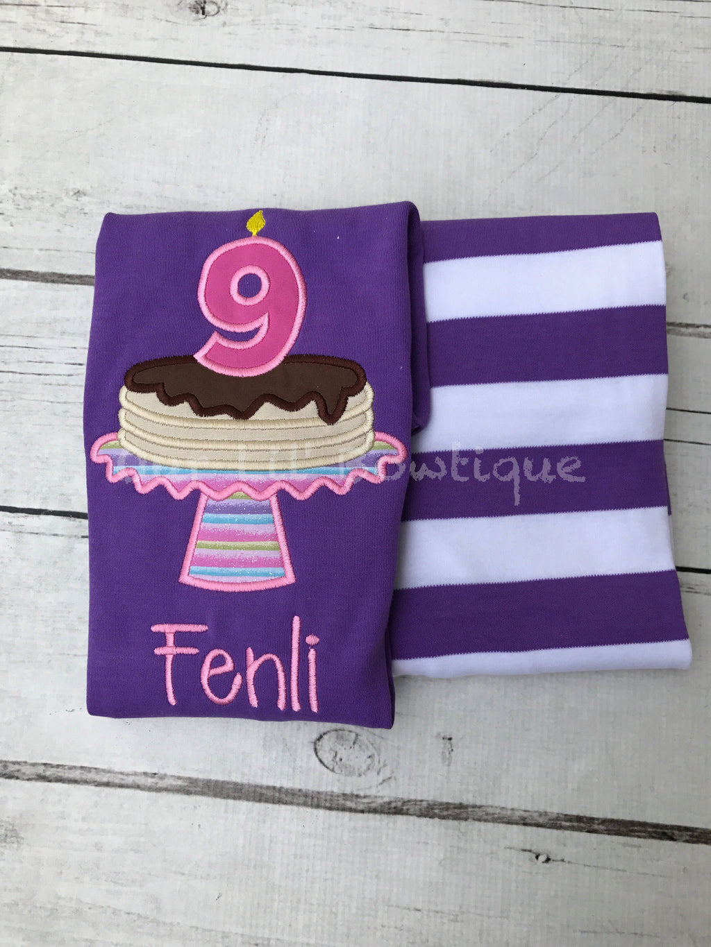 Personalized Pancake Birthday Shirt: Lavender Applique Party Outfit