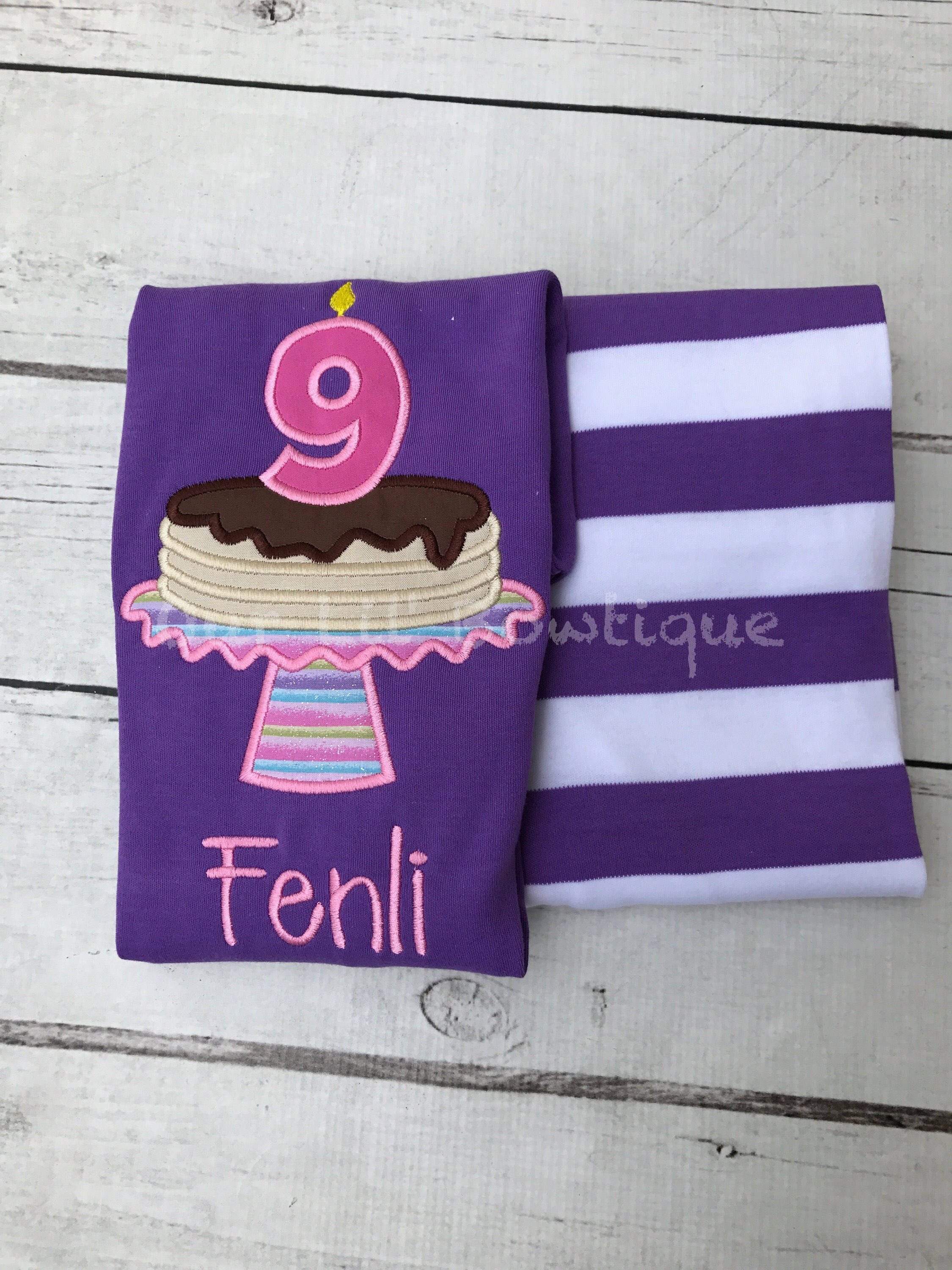 Personalized Pancake Birthday Shirt: Lavender Applique Party Outfit