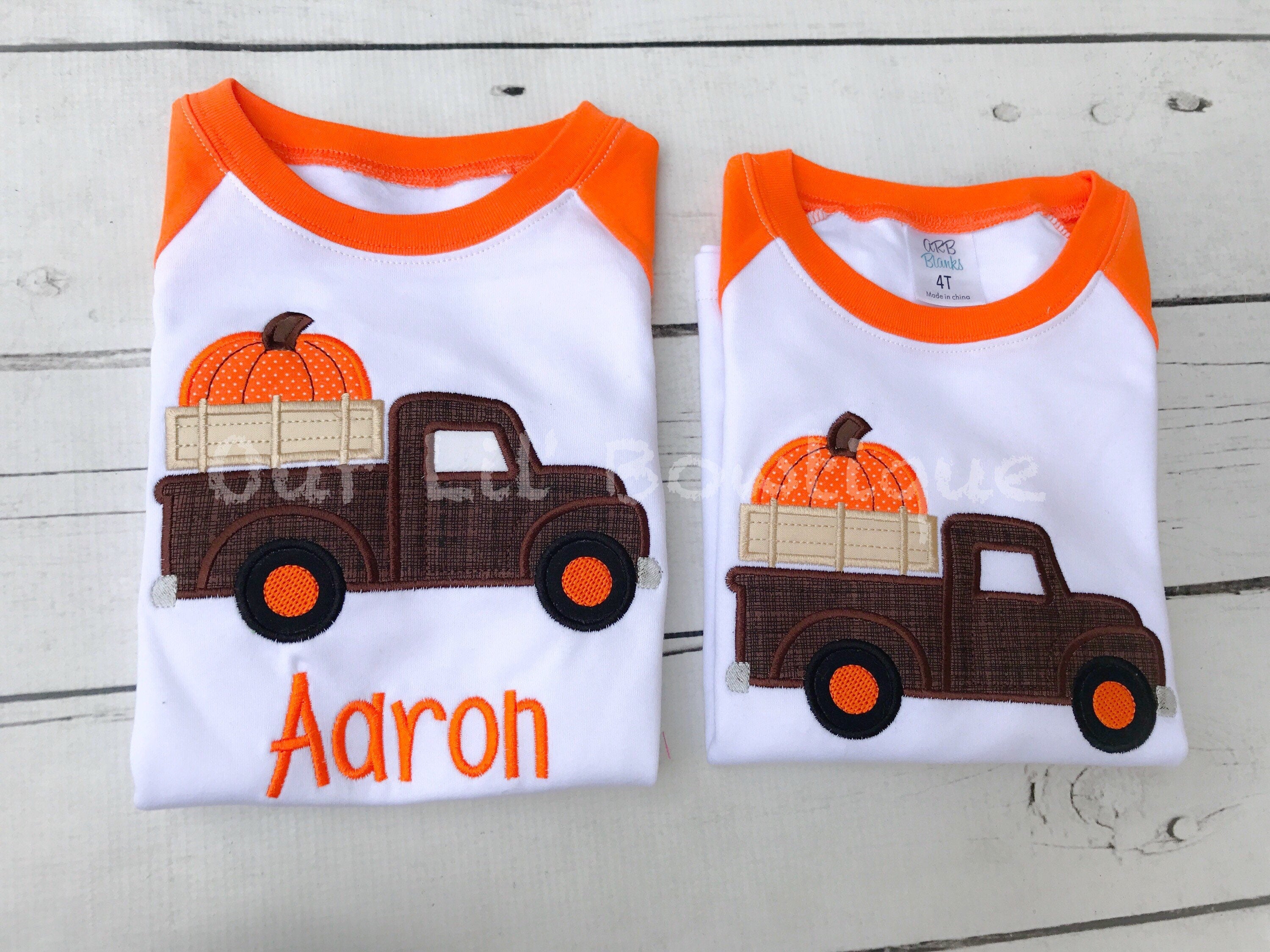 Personalized Pumpkin Truck Shirt - Thanksgiving Raglan - Halloween Applique