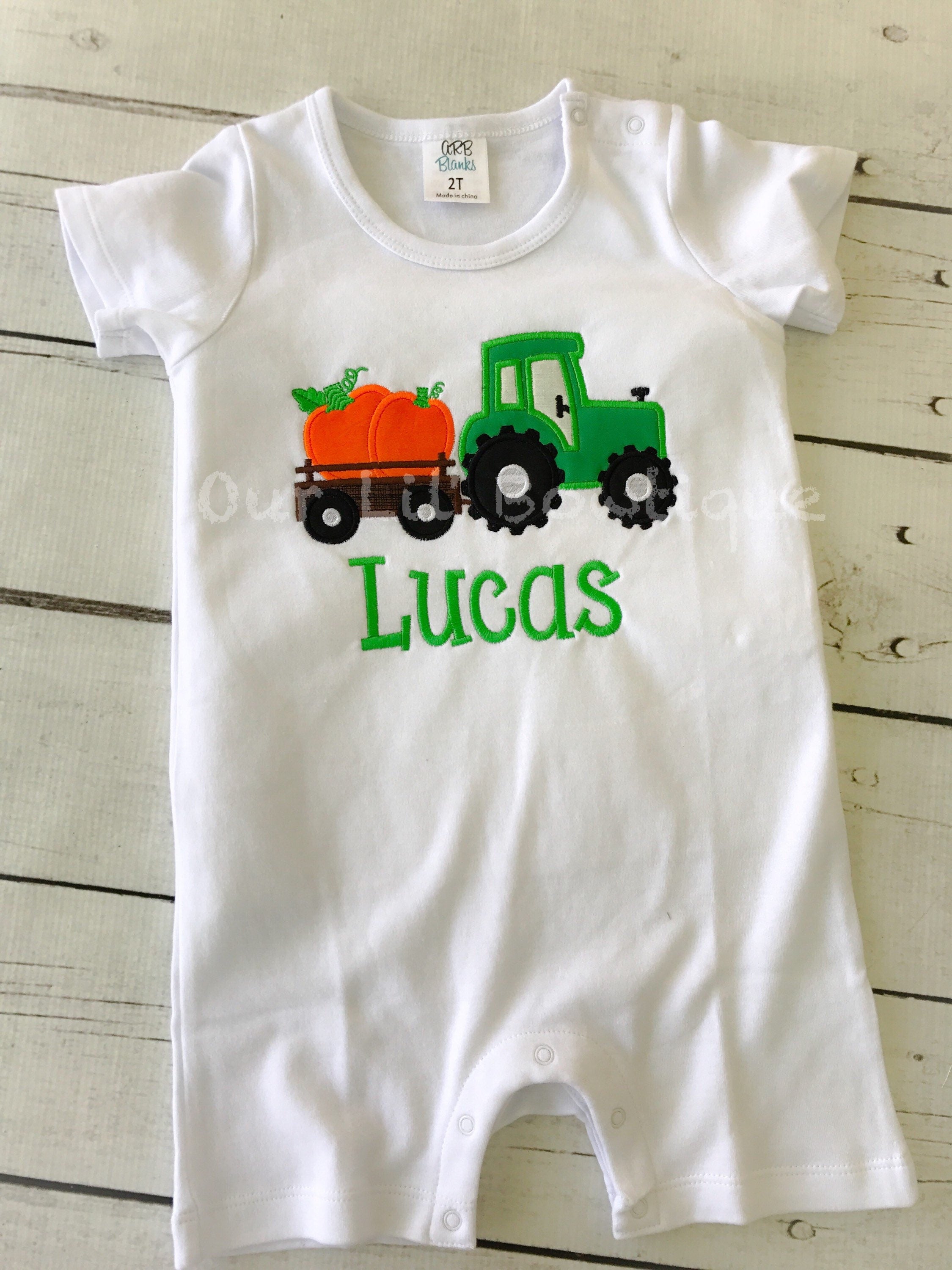 Embroidered Pumpkin Tractor Boys Shirt: Personalized Fall Birthday Tee