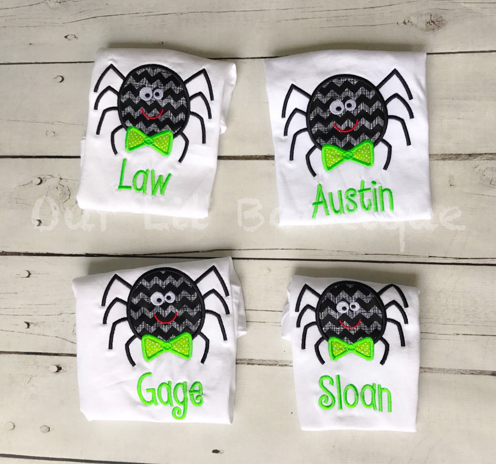 Spider Halloween Shirt: Boys Appliqué Bowtie Tee