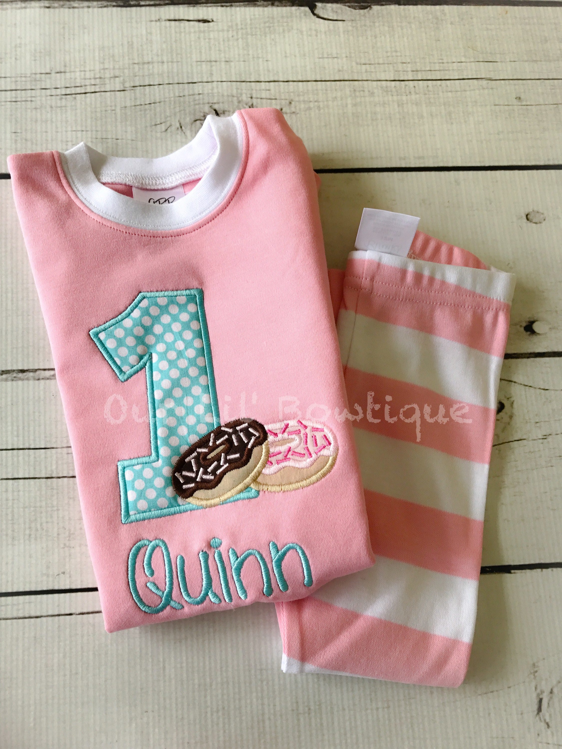 Donut Birthday Outfit: Personalized Appliqué Shirt & Pants