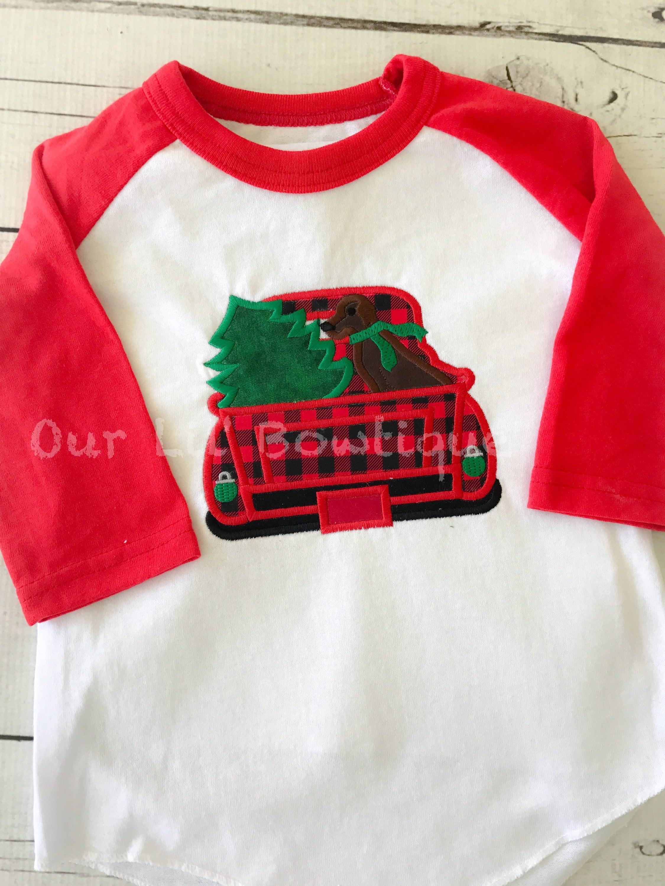 Old Christmas Truck - Boy's Christmas Truck- Christmas Tree - Boy Christmas Shirt - Toddler - Infant - Baby - Personalized Shirt - Raglan