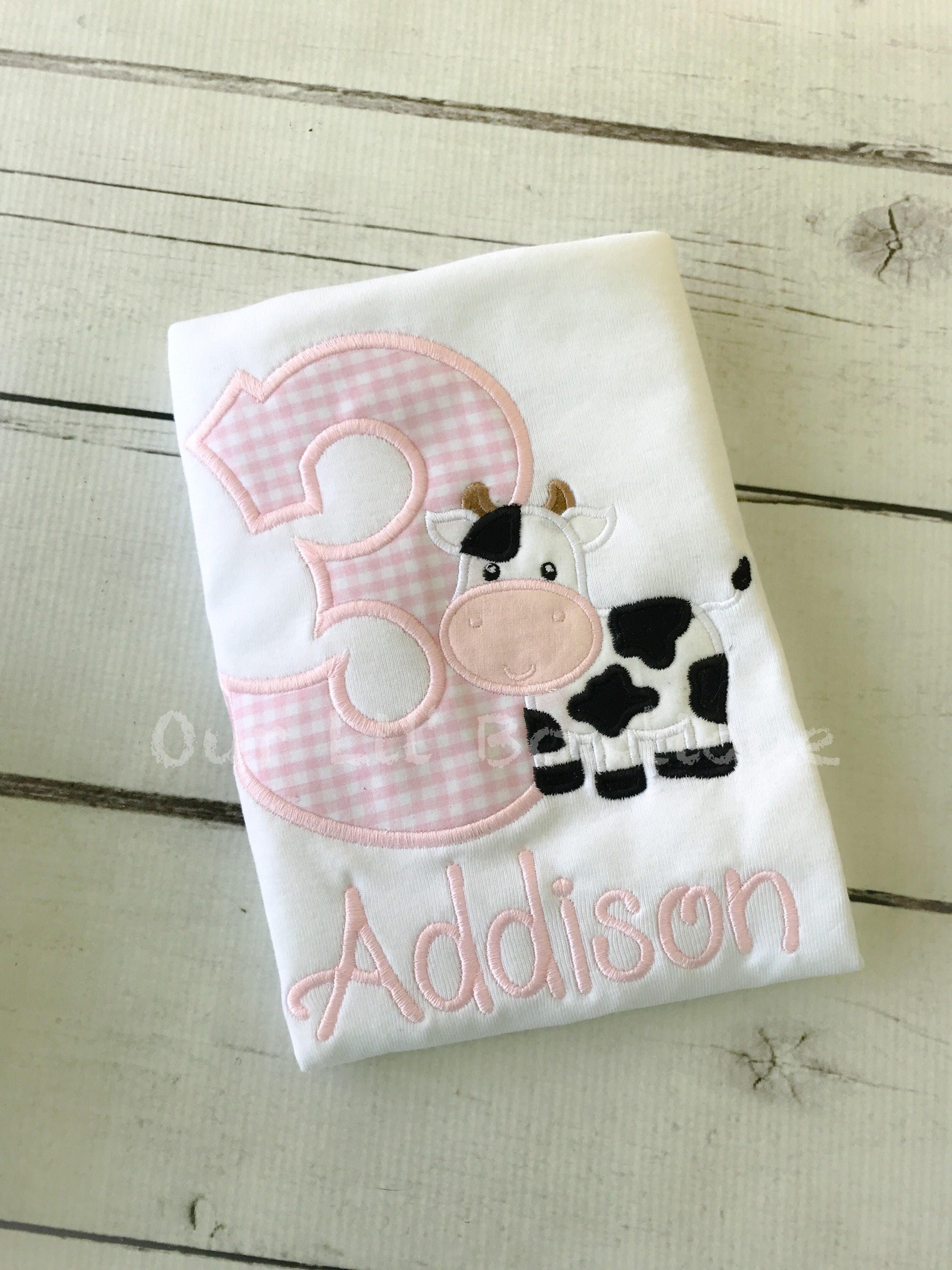 Cow Birthday Applique Shirt: Personalized Farm T-Shirt