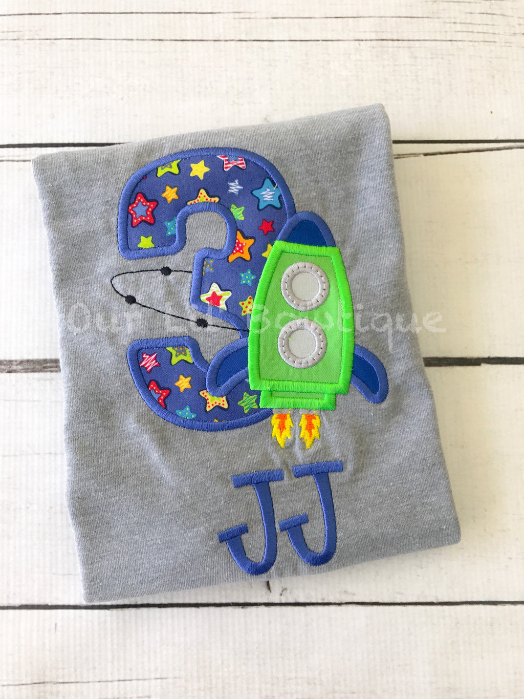Rocket Ship Birthday Shirt: Embroidered Space Theme, Custom Age