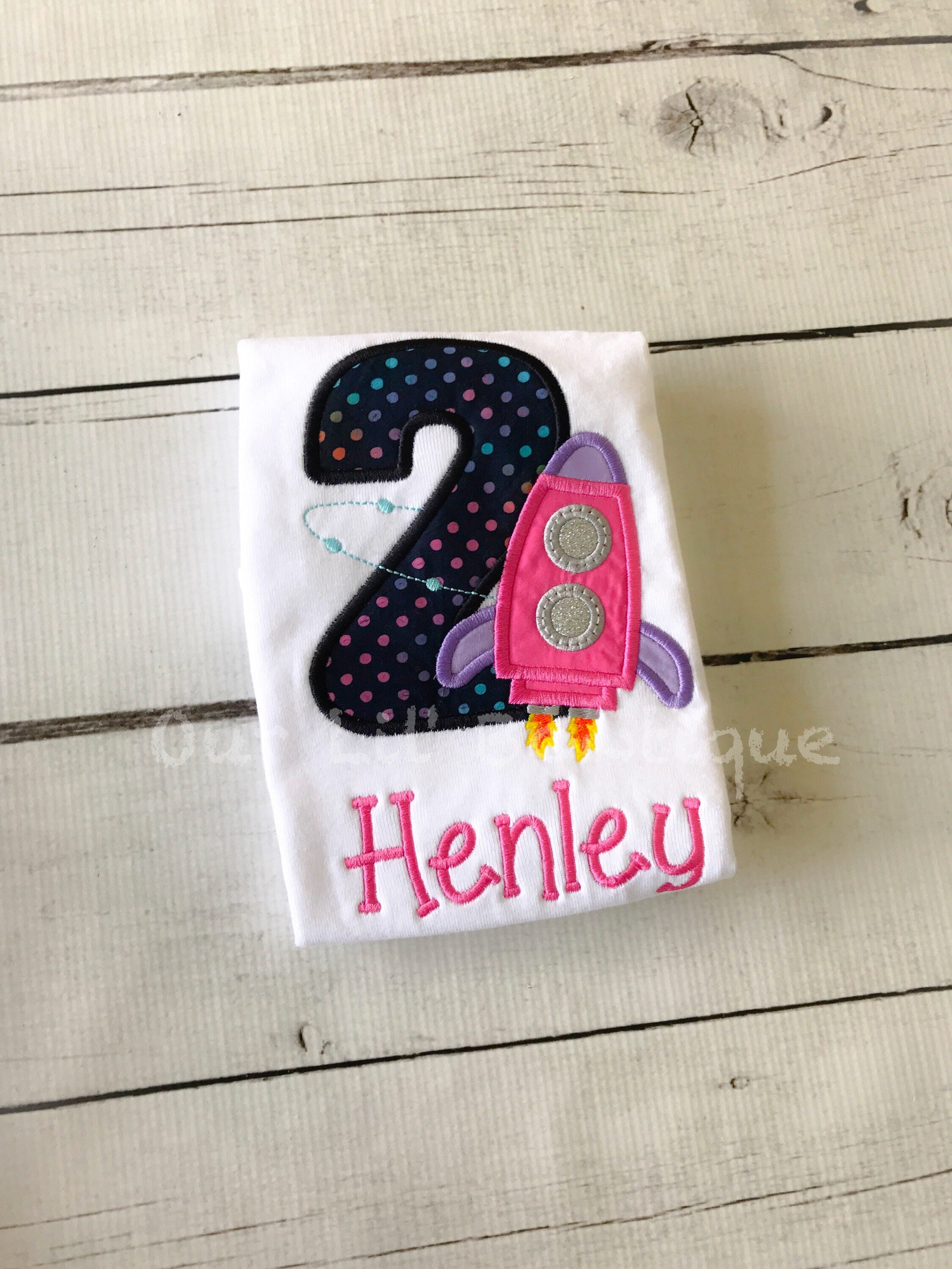 Rocket Ship Birthday Shirt: Embroidered Space Party Tee