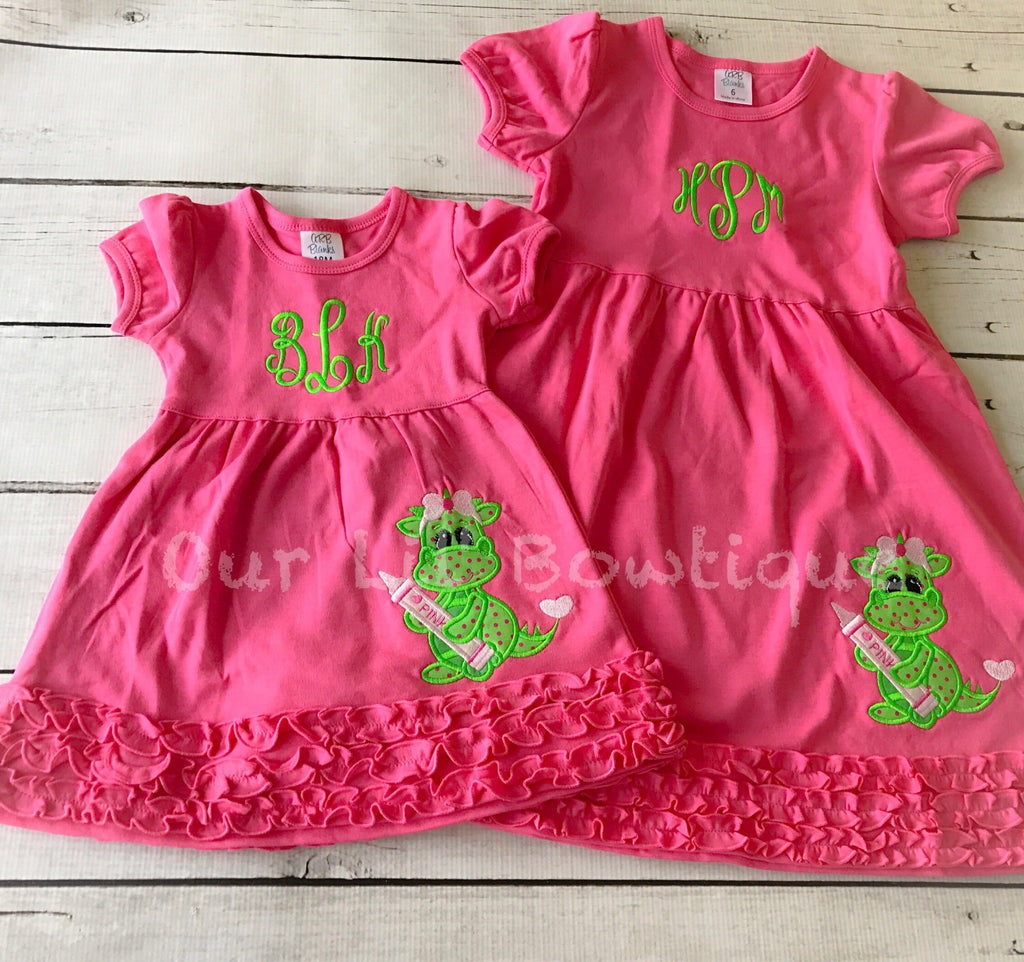 Dinosaur Dress- School Shirt - Preschool Shirt - School Supplies - Kindergarten Shirt - Girl Back to School Shirt - Personalized Shirt-Dress