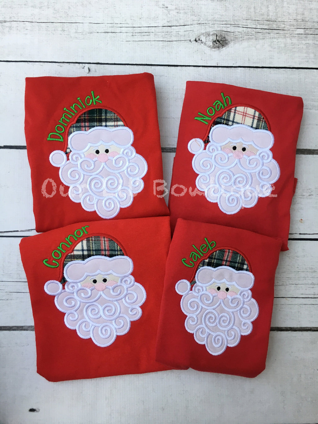 Personalized Santa Applique Christmas Shirt: Plaid Hat
