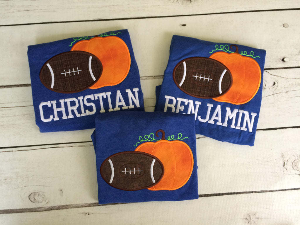 Personalized Boys Football Shirt: Embroidered Pumpkin Halloween Tee