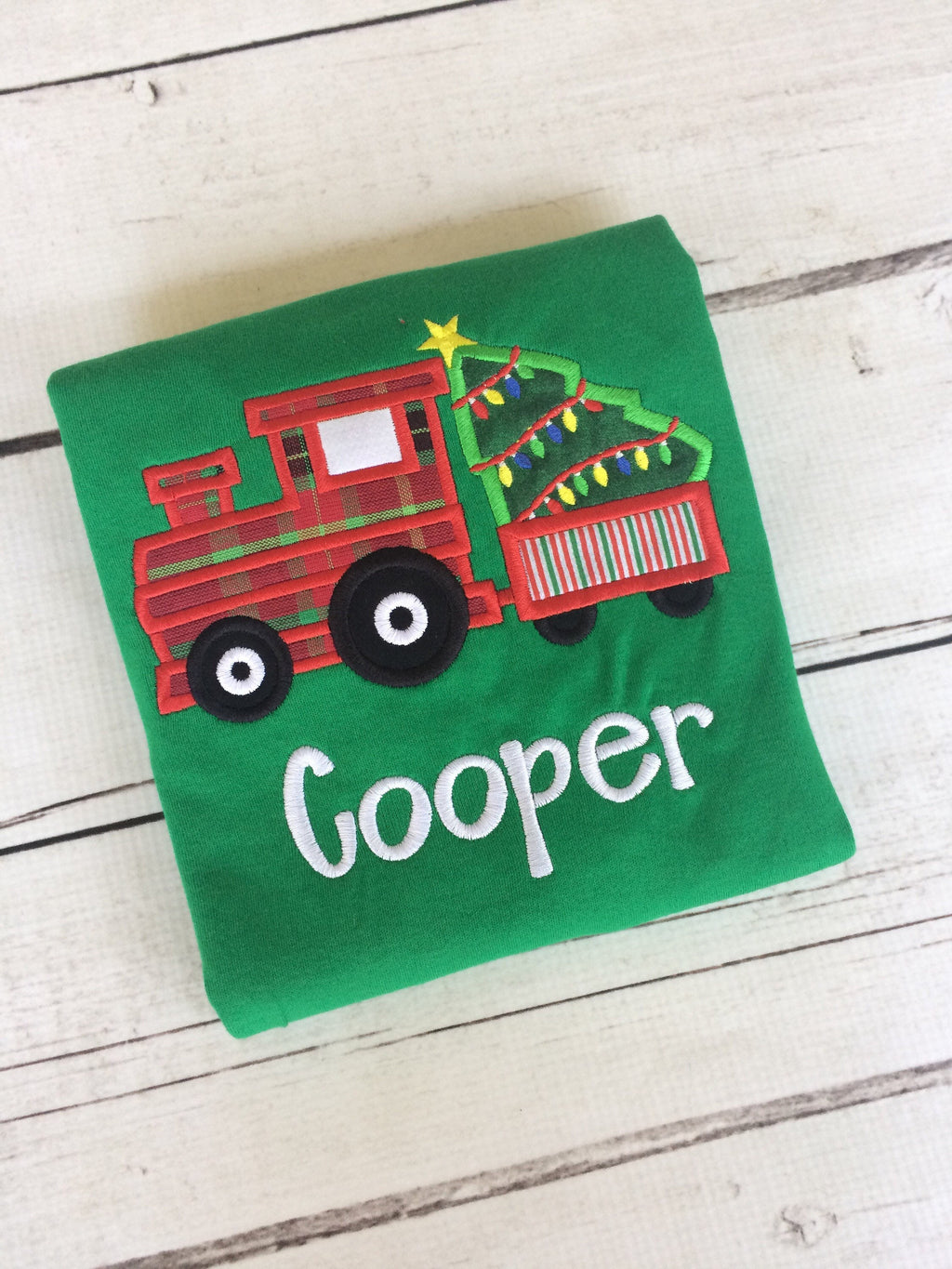 Personalized Christmas Train Applique Shirt - Boy's Holiday Tee