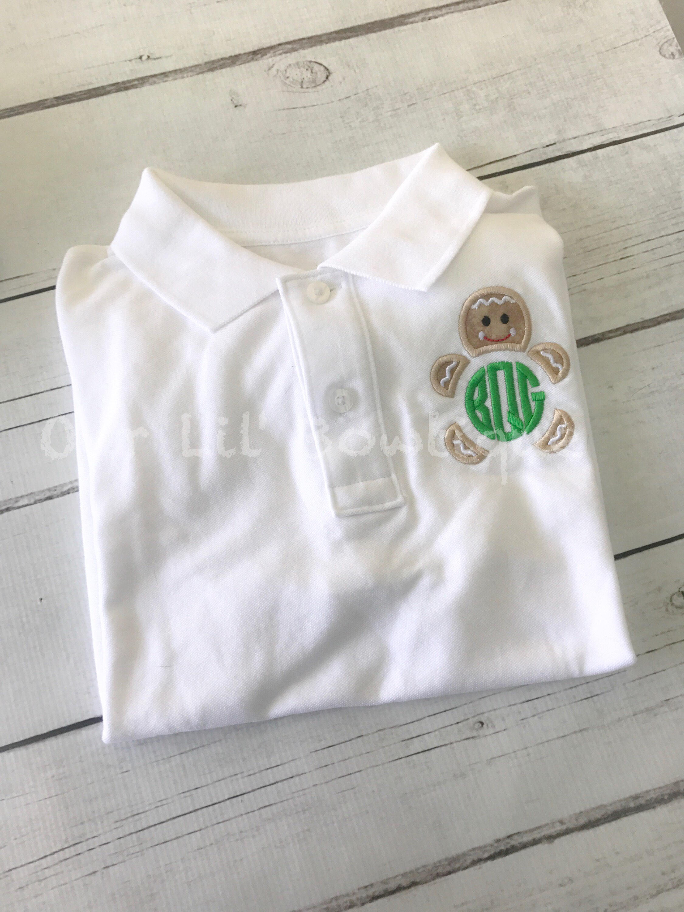 Gingerbread Monogram Polo - Boys Christmas Shirt