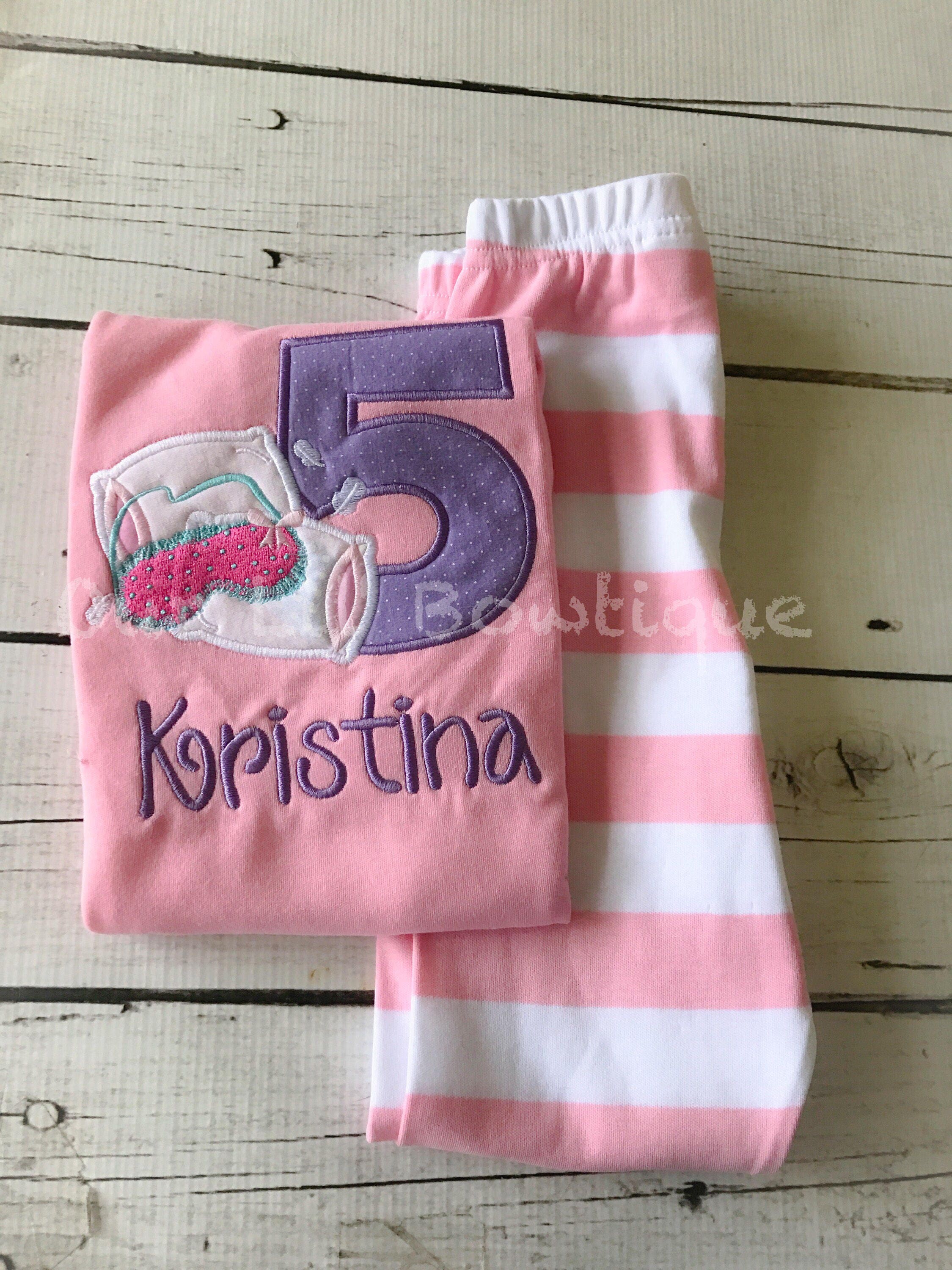 Personalized Sleepover Birthday Outfit: Appliqued Shirt & Striped Pants