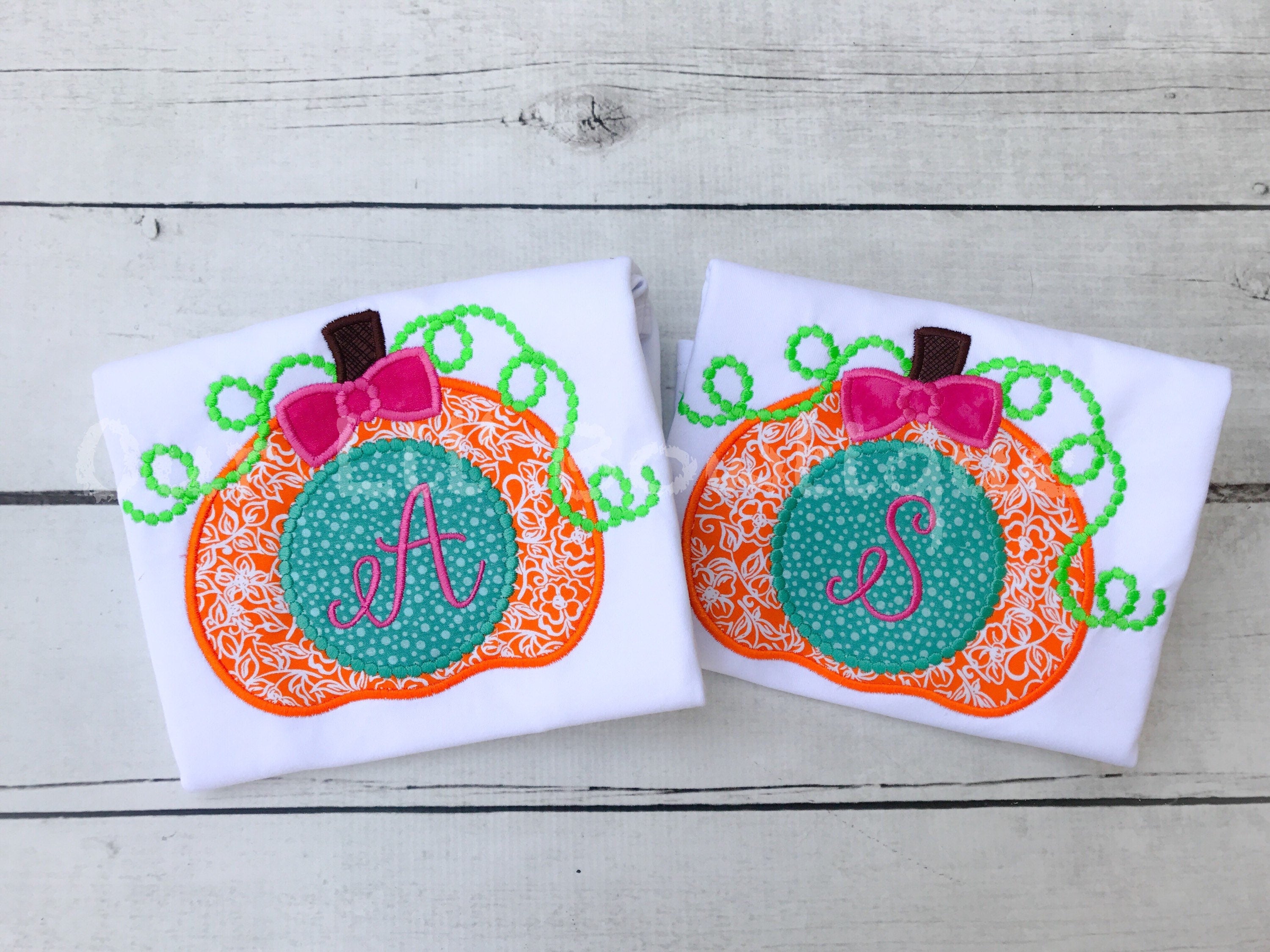 Monogram Pumpkin Appliqué Shirt - Girls Halloween Birthday Fall Shirt