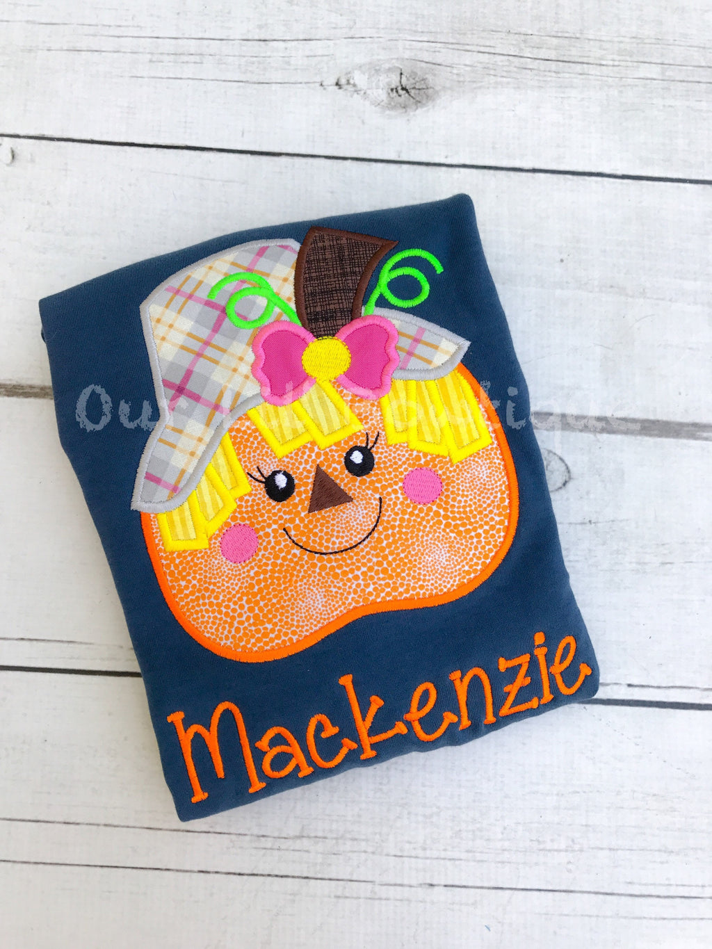 Girls Scarecrow Pumpkin Appliqué Shirt: Personalized Fall Outfit