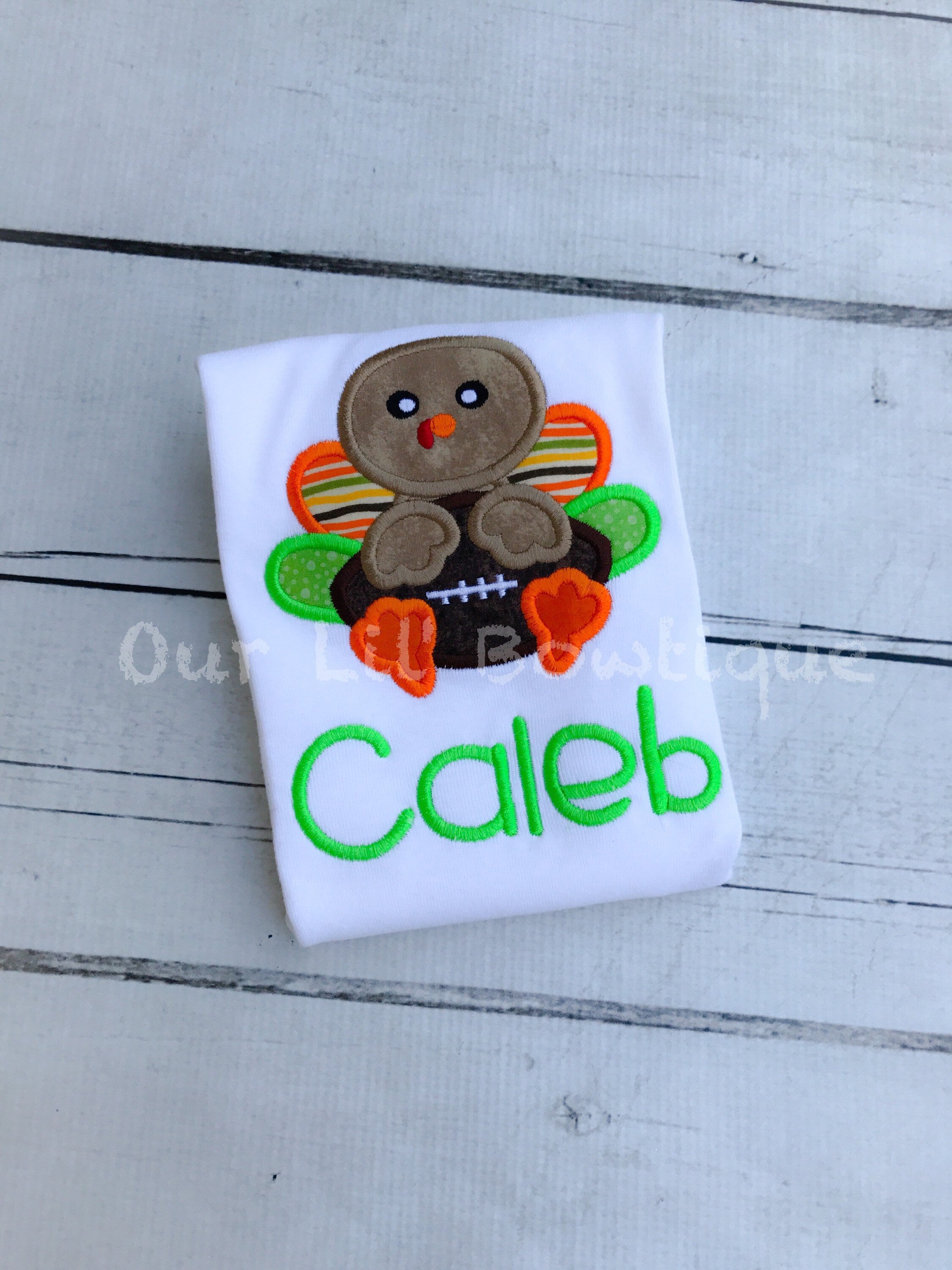 Personalized Turkey Football Shirt: Embroidered Boys Thanksgiving Tee