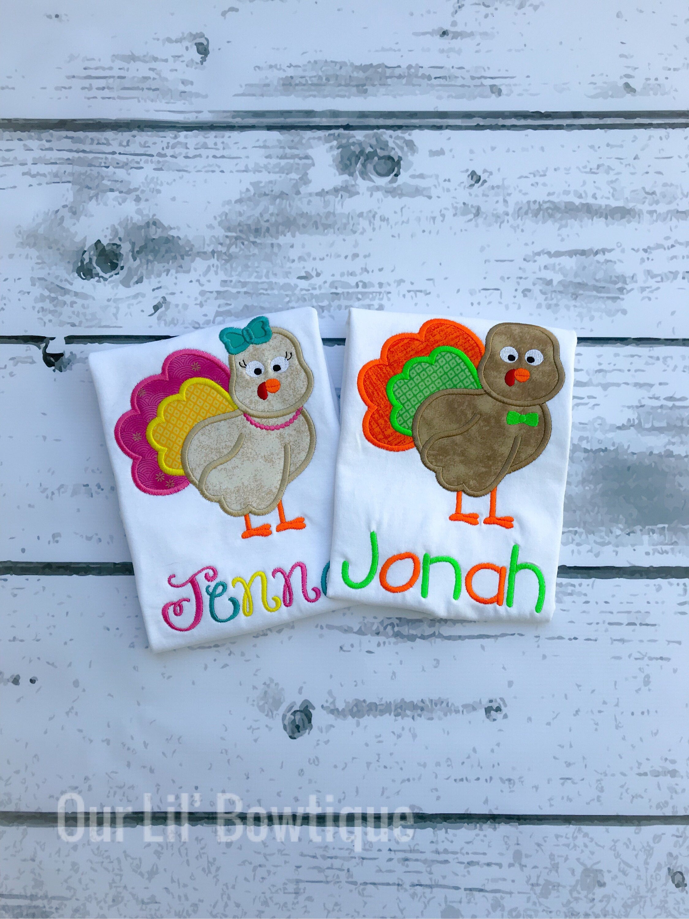 Girls Thanksgiving Shirt: Applique Turkey, Personalized