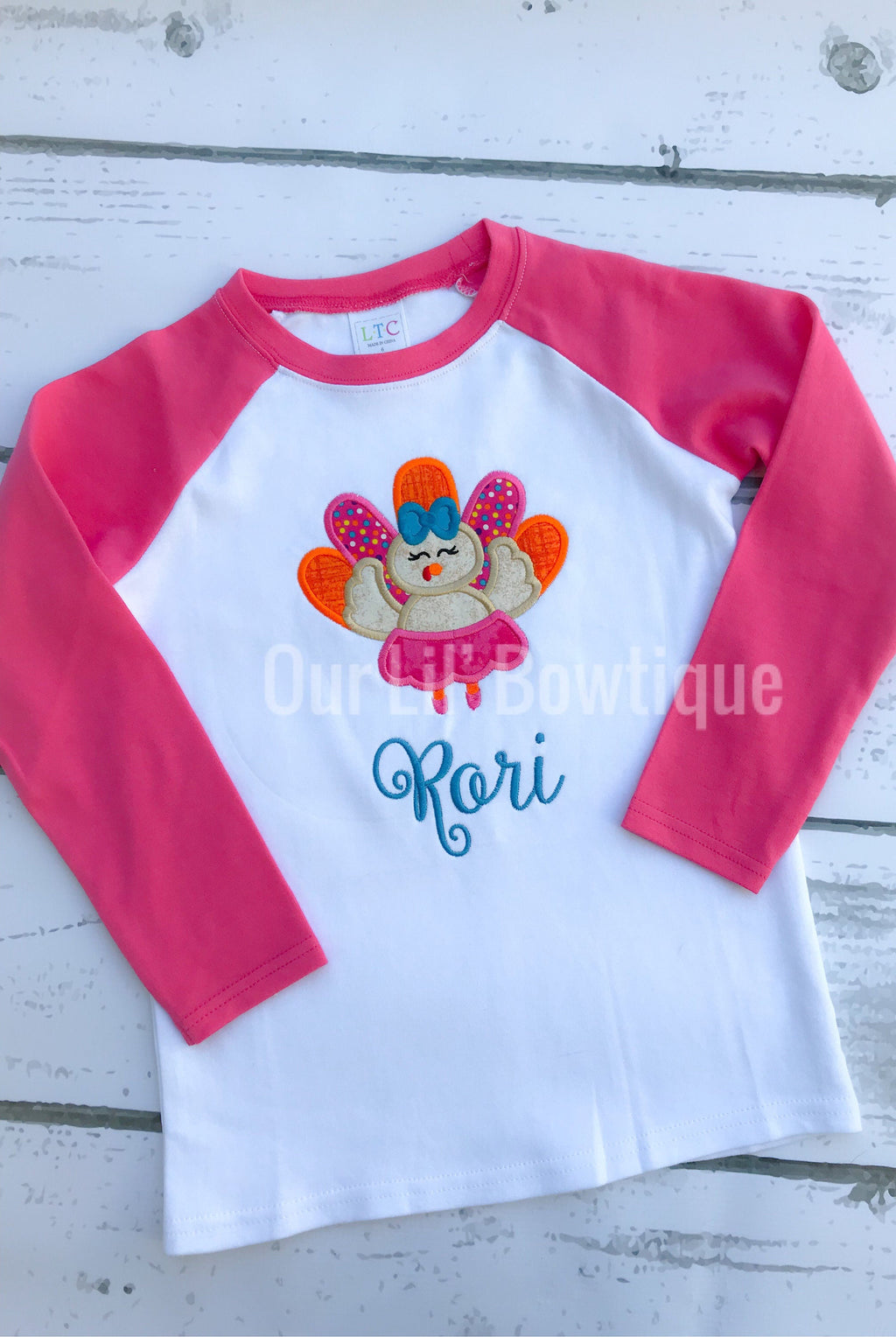 Girls Thanksgiving Shirt: Ballerina Turkey Applique