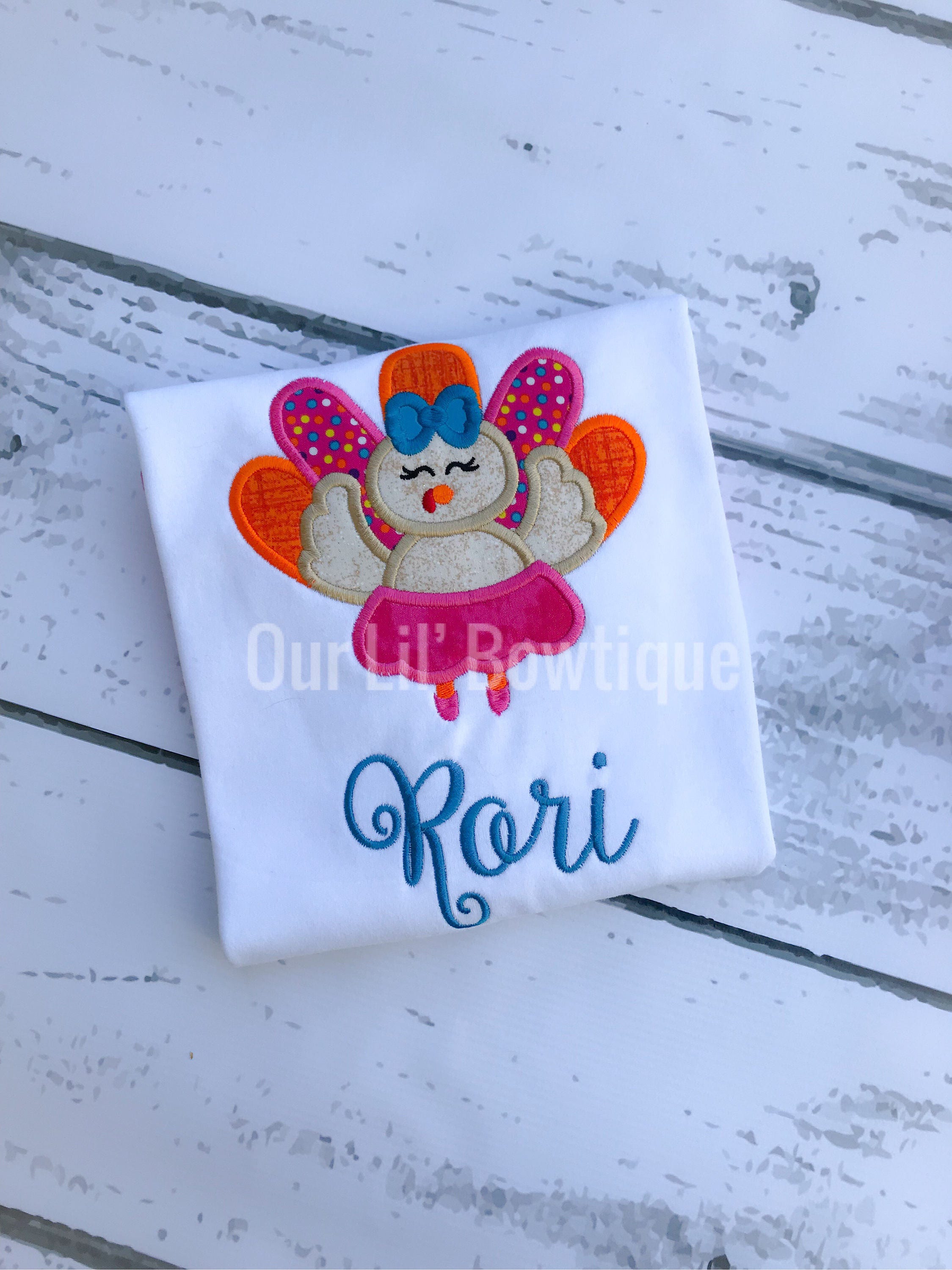 Girls Thanksgiving Shirt: Ballerina Turkey Applique
