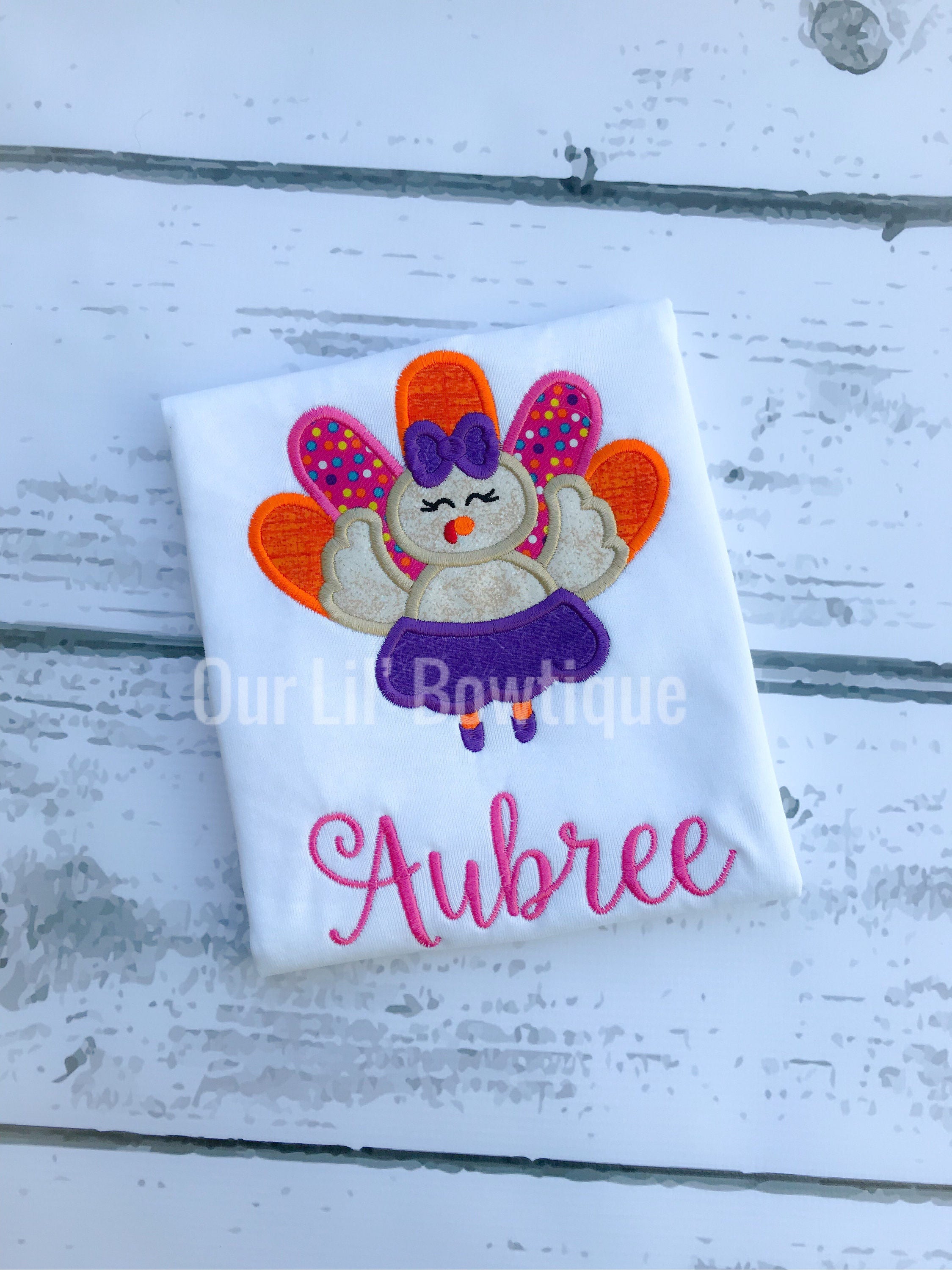 Girls Thanksgiving Shirt: Ballerina Turkey Applique