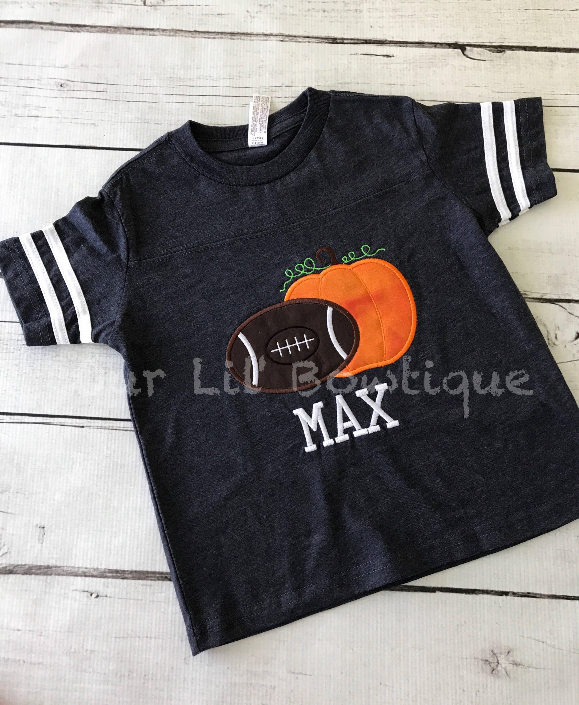 Personalized Boys Football Shirt: Embroidered Pumpkin Halloween Tee