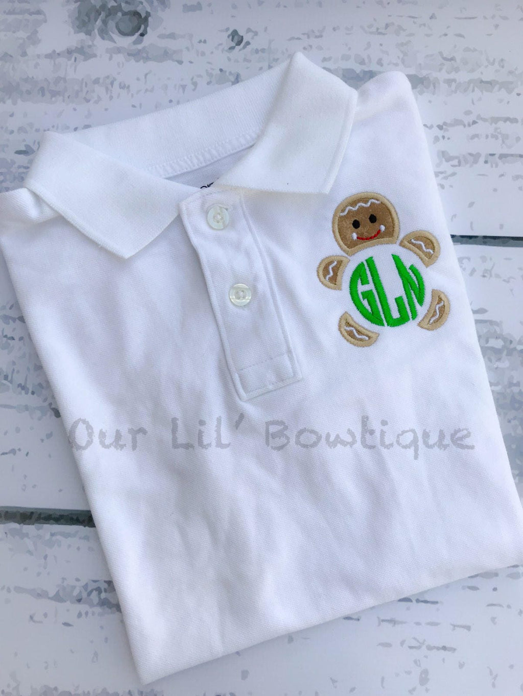 Gingerbread Monogram Polo - Boys Christmas Shirt