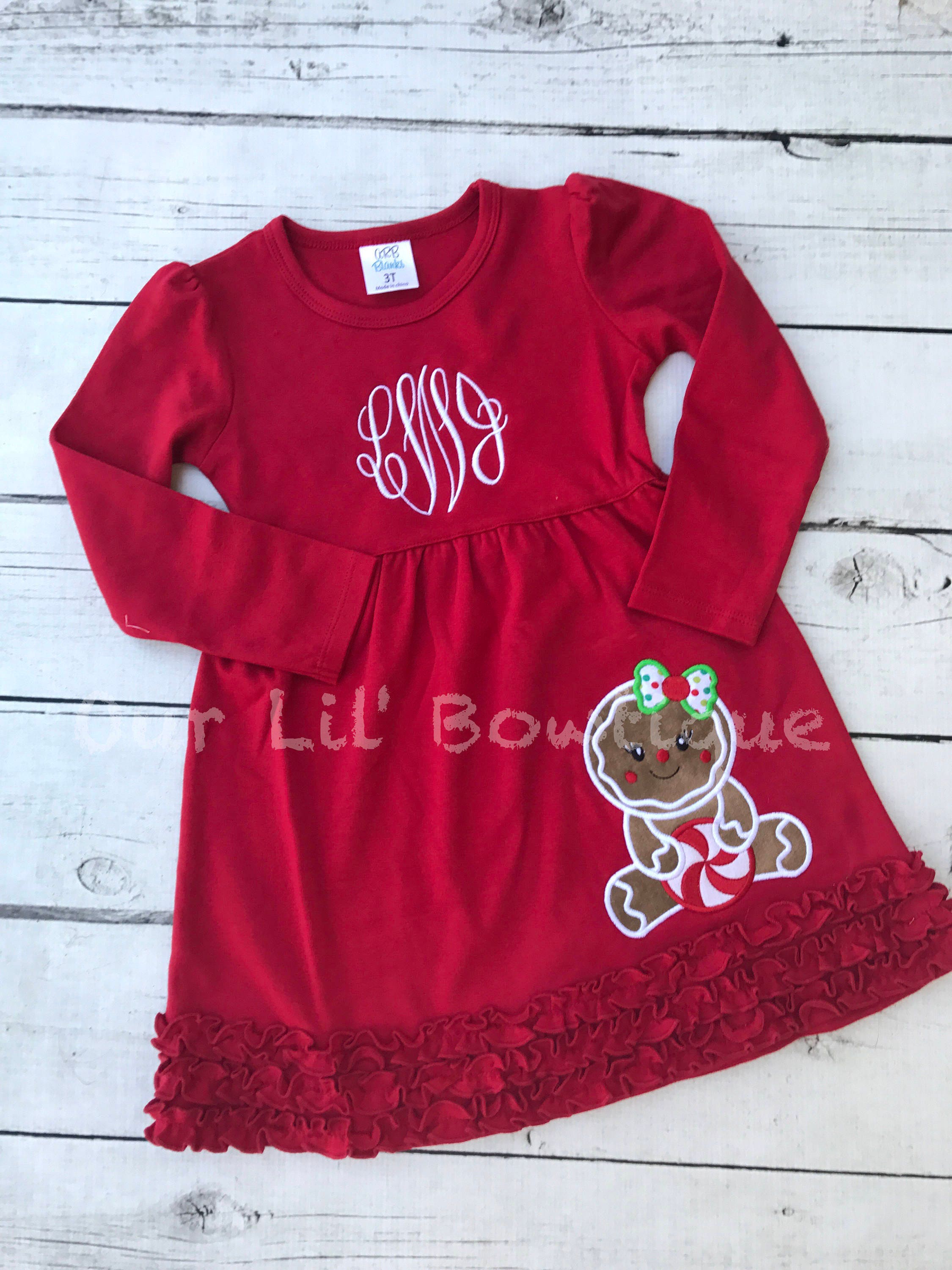 Gingerbread Christmas Shirt - Girls Christmas Dress - Gingerbread Shirt - Christmas Applique Dress - Christmas Applique Shirt - Gingerbread