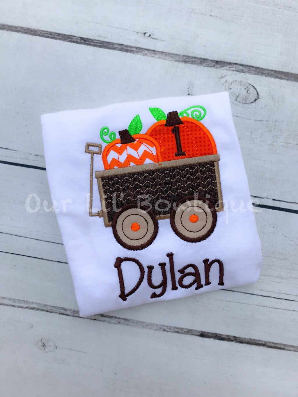 Embroidered Pumpkin Wagon Shirt: Personalized Boys Fall Tee