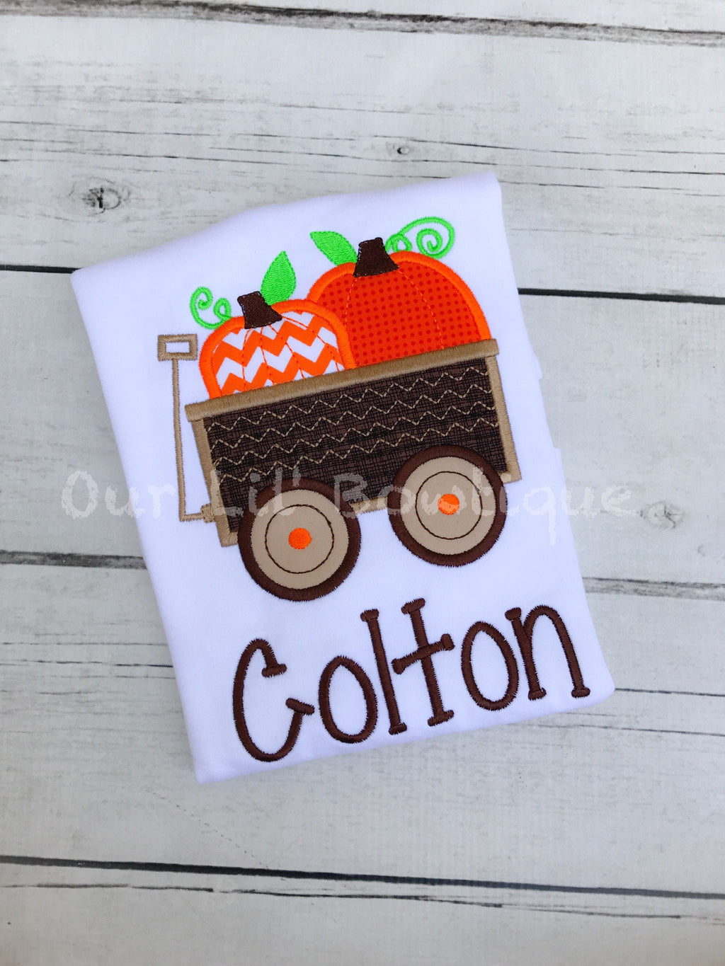 Embroidered Pumpkin Wagon Shirt: Personalized Boys Fall Tee