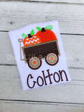 Embroidered Pumpkin Wagon Shirt: Personalized Boys Fall Tee