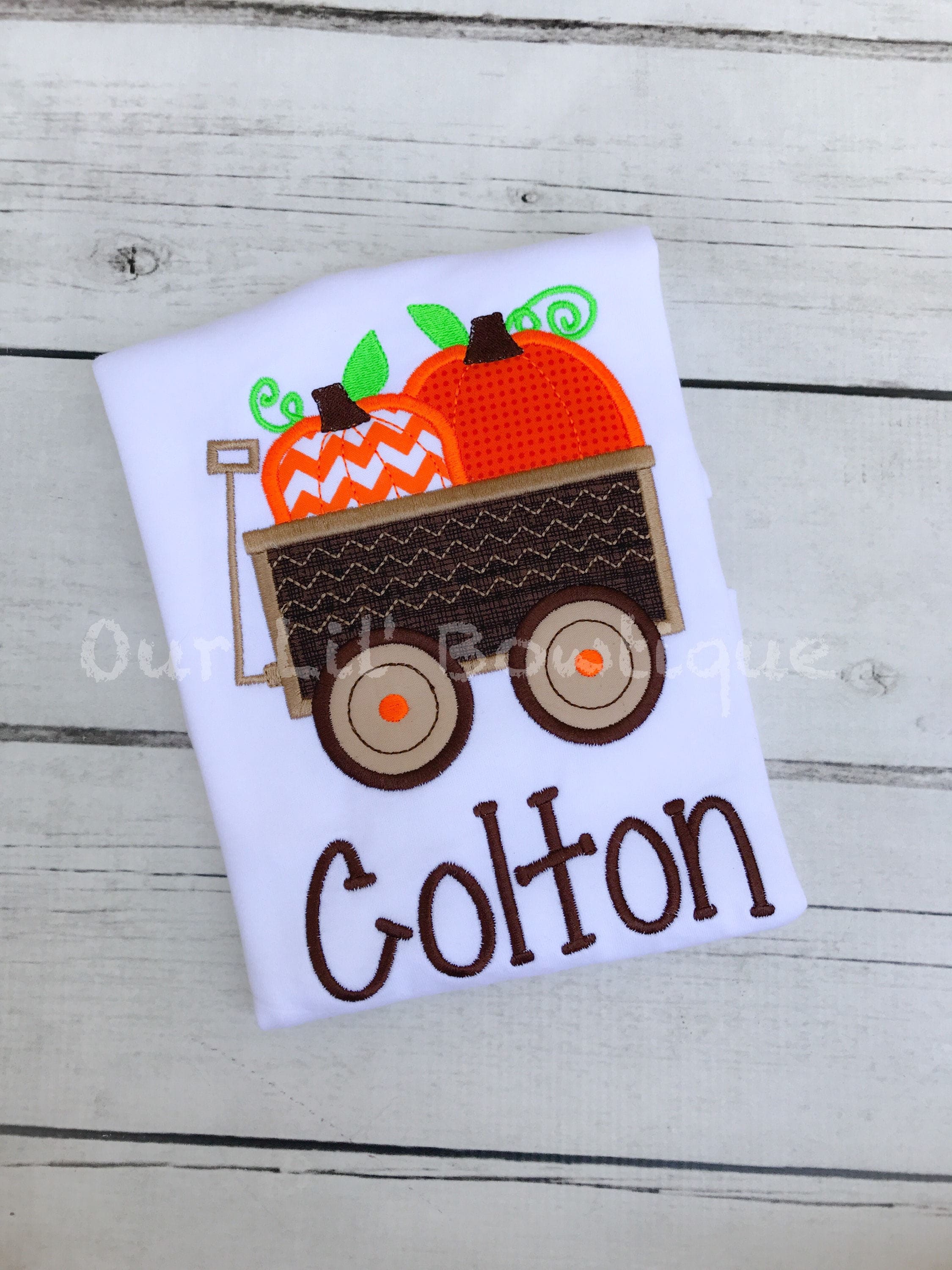 Embroidered Pumpkin Wagon Shirt: Personalized Boys Fall Tee