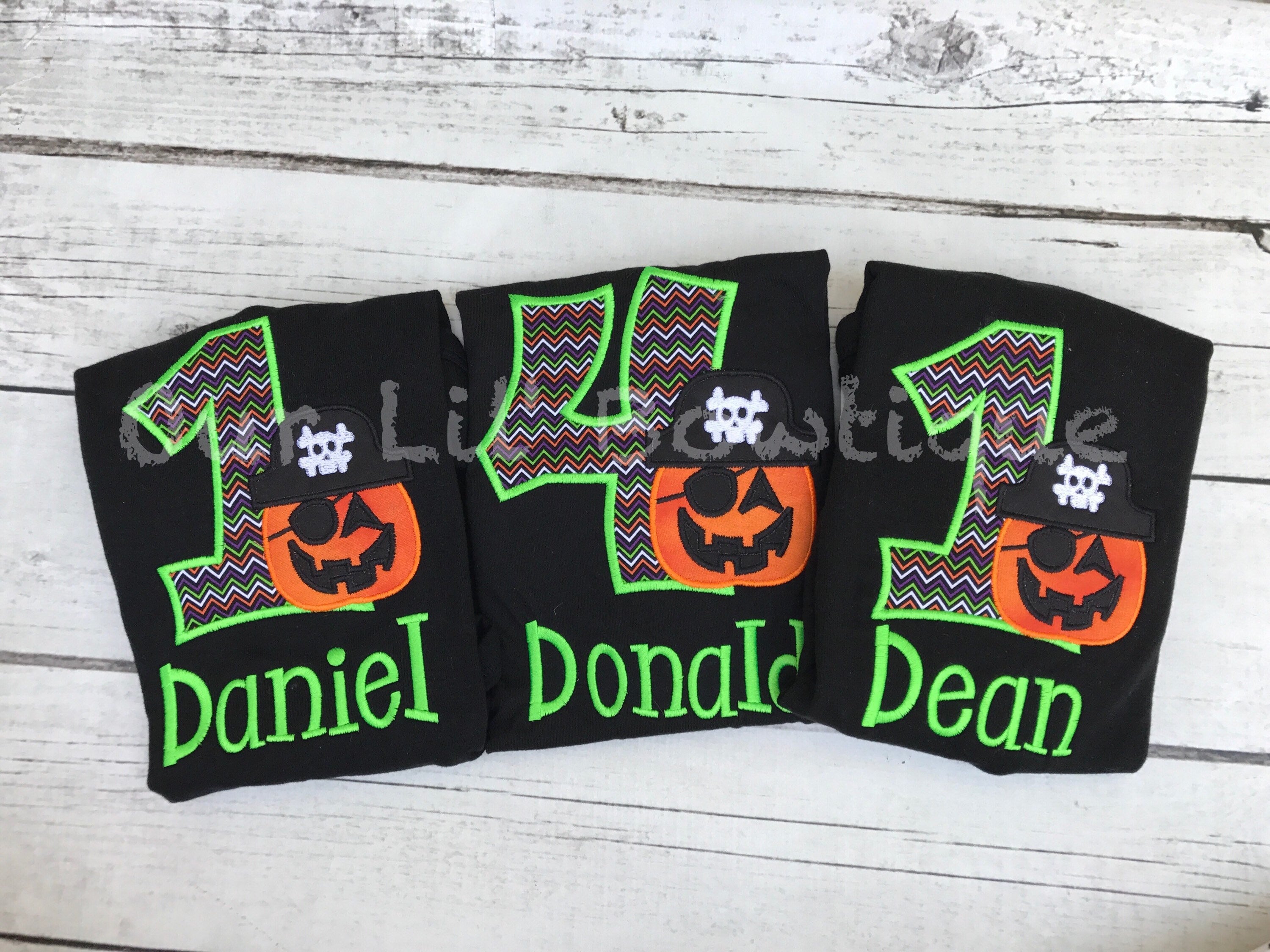 Personalized Halloween 1st Birthday Shirt: Pumpkin Pirate Appliqué