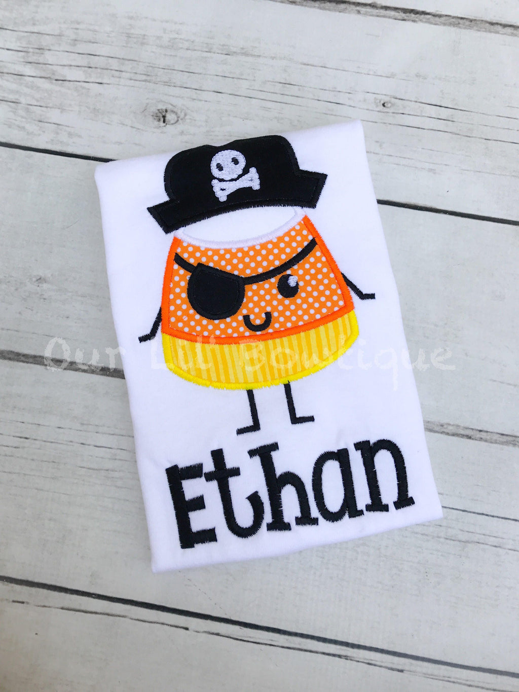 Candy Corn Pirate Applique Halloween Shirt - Personalized