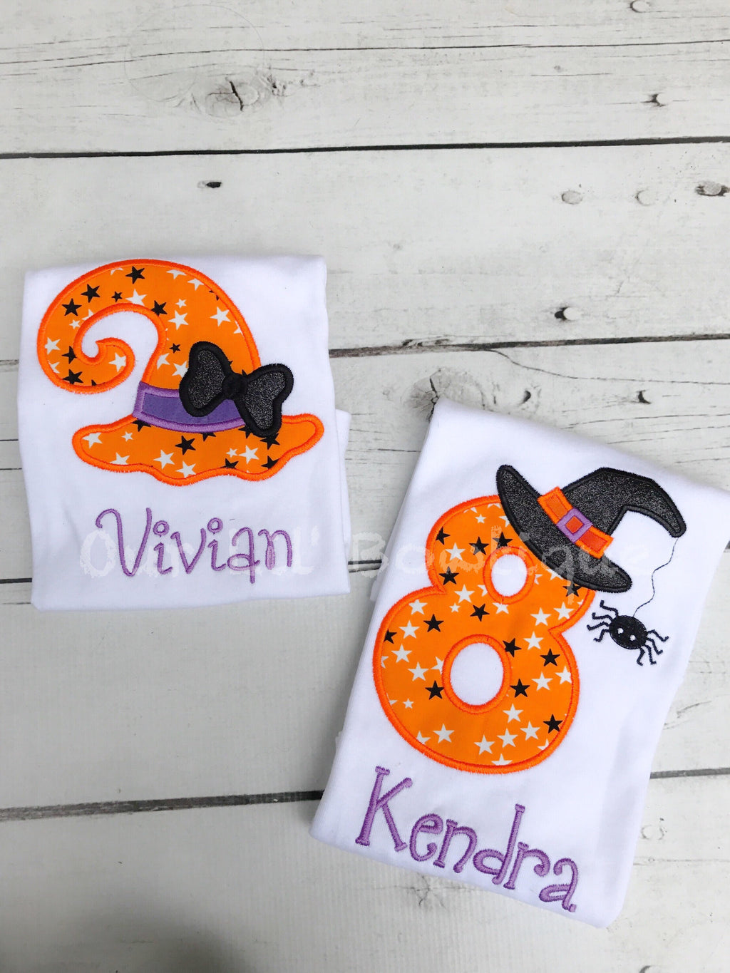 Personalized 1st Birthday Halloween Shirt: Witch Hat, Spider Appliqué