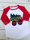 Personalized Christmas Tree Dump Truck Raglan Shirt