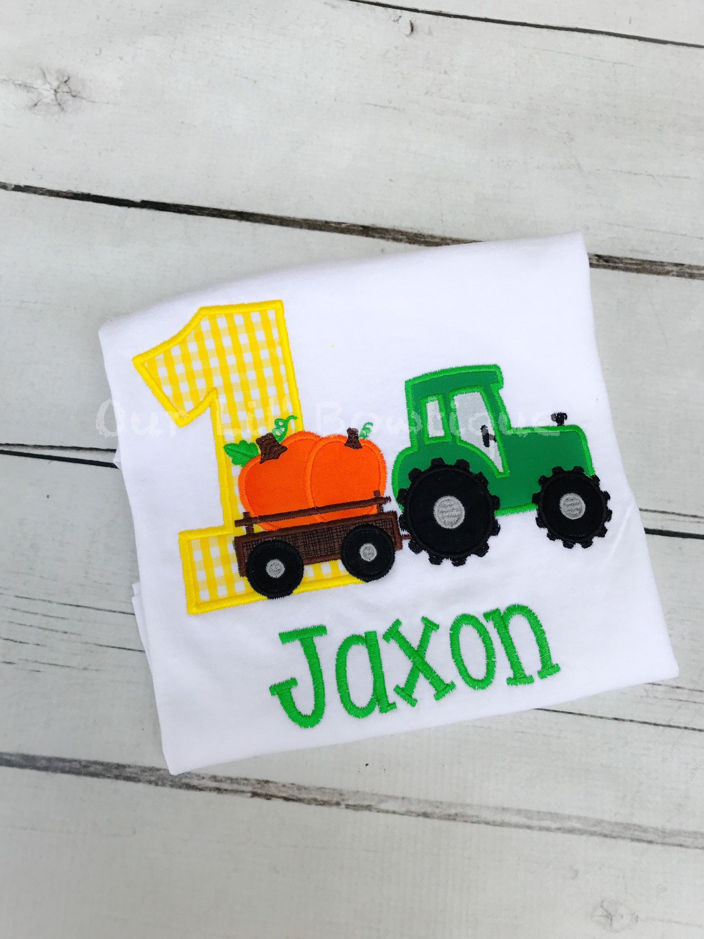 Embroidered Pumpkin Tractor Birthday Shirt - Boys Fall Outfit