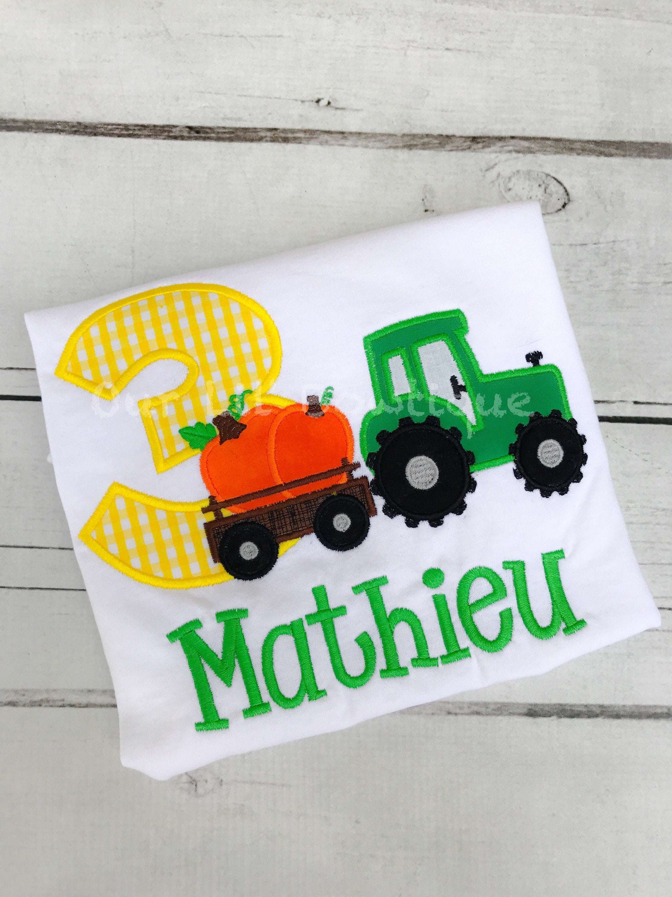 Embroidered Pumpkin Tractor Birthday Shirt - Boys Fall Outfit