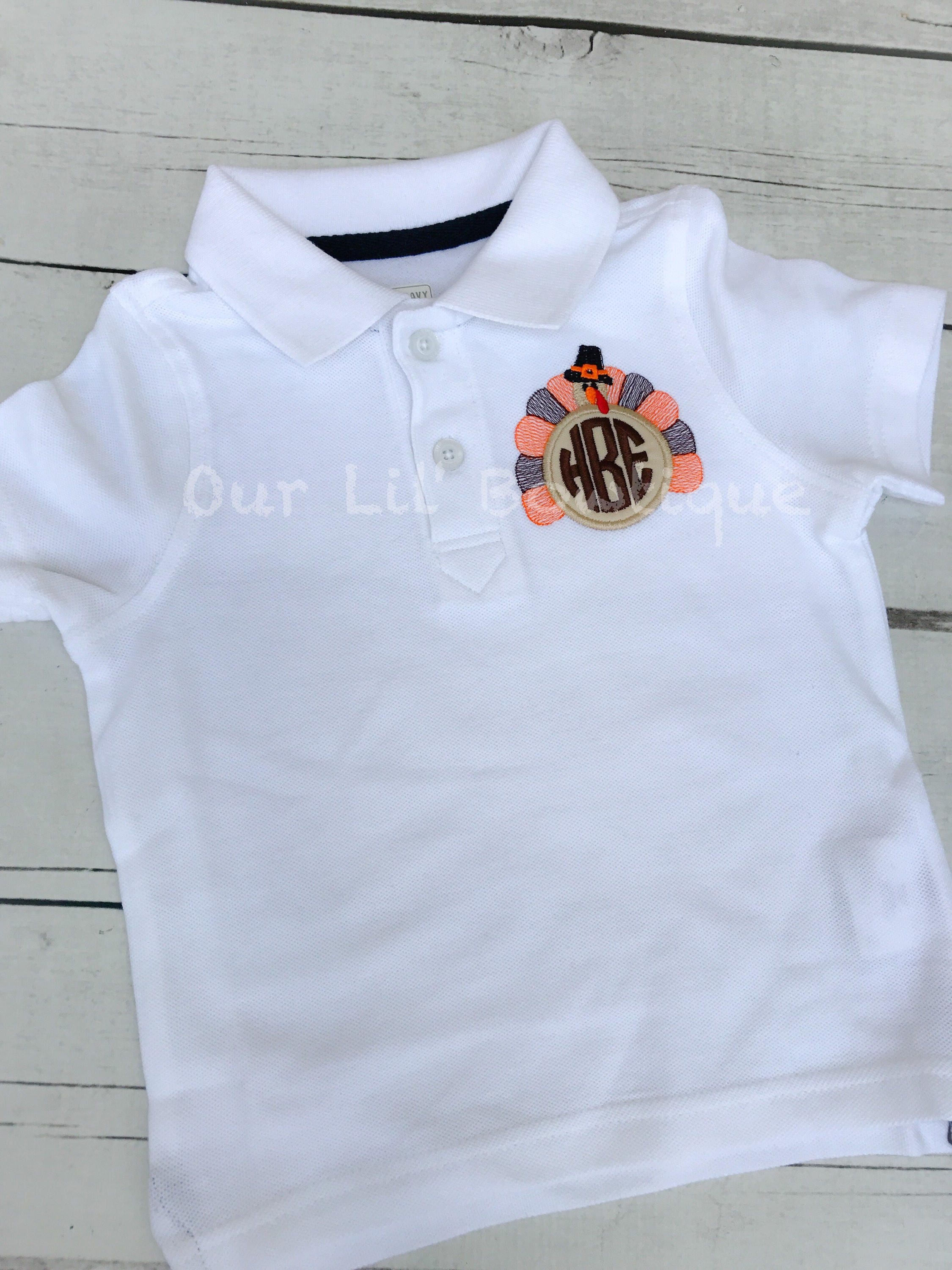 Turkey Polo - Thanksgiving Polo - Thanksgiving Turkey Polo - Turkey Monogram - Monogram - Boys Thanksgiving Shirt