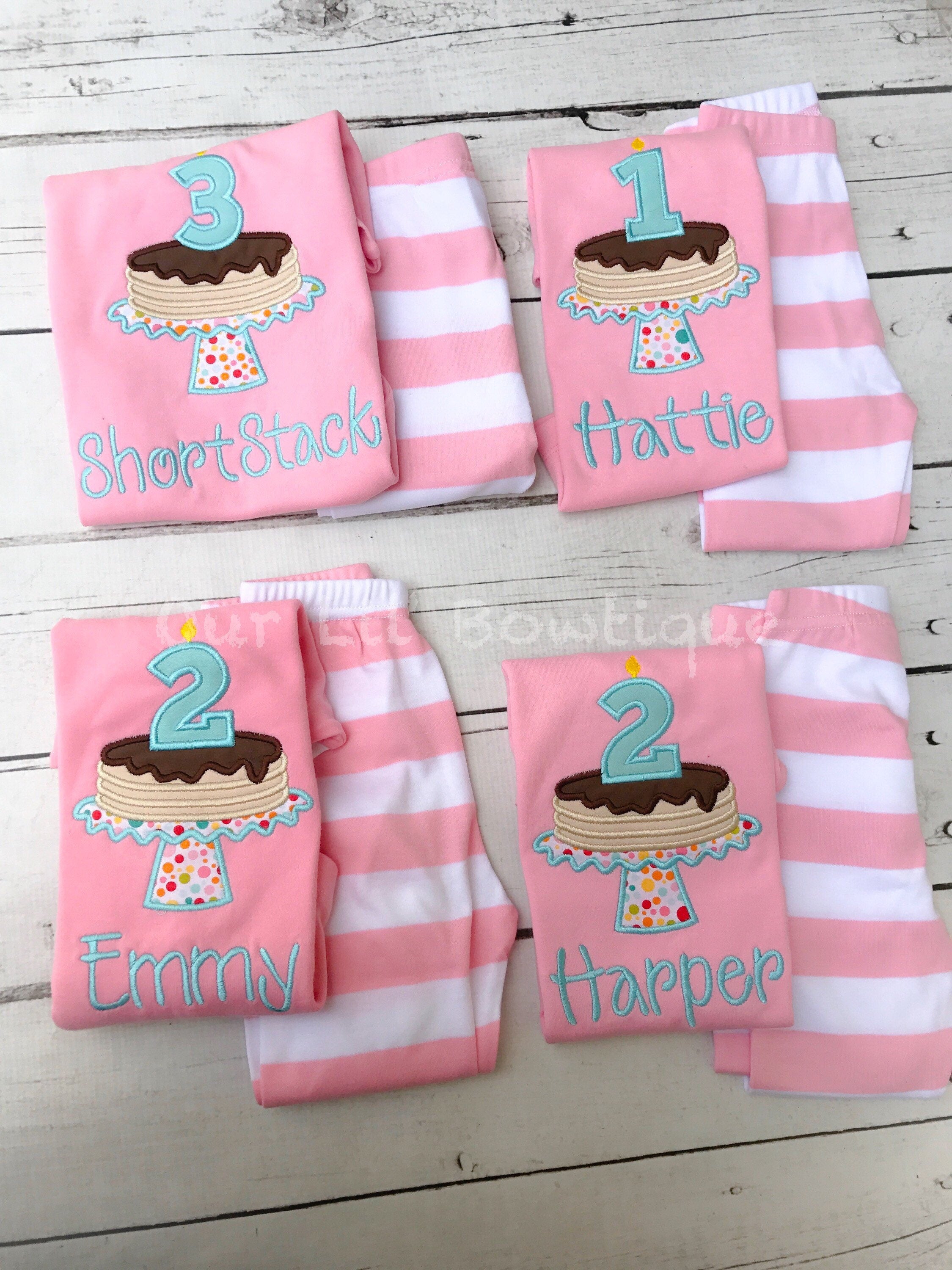 Personalized Pancake Birthday Outfit: Applique Shirt & Striped Leggings