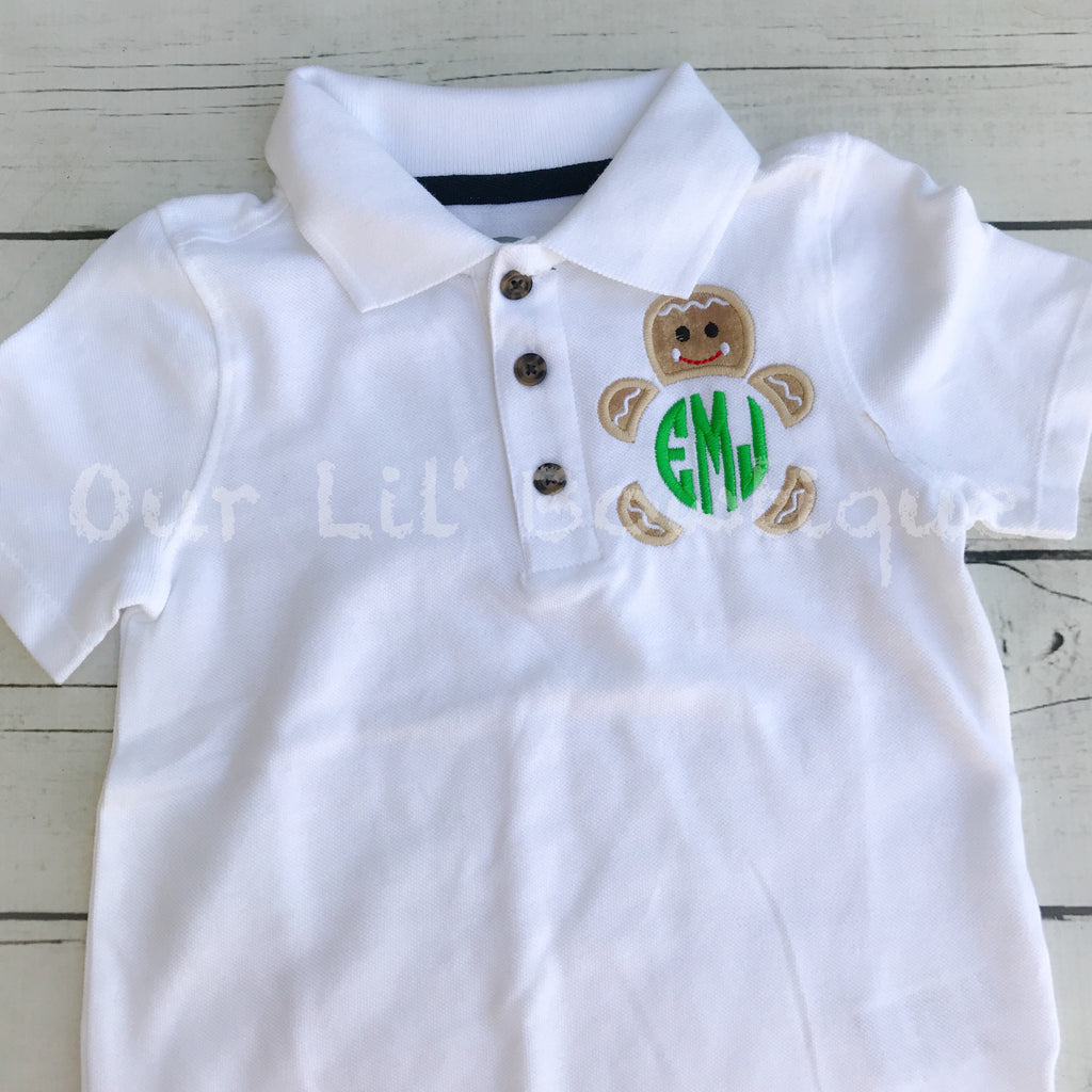 Gingerbread Monogram Polo - Boys Christmas Shirt